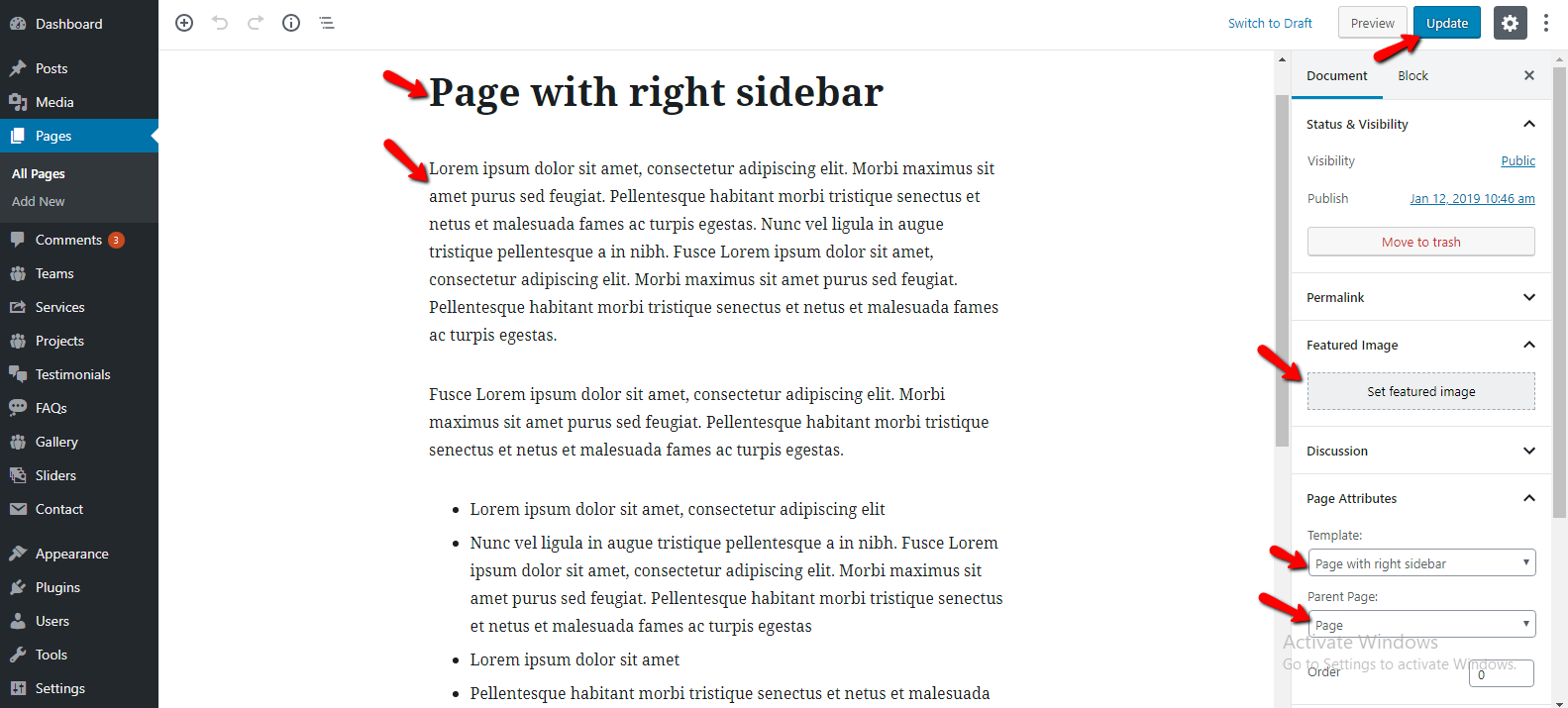 select Page With Right Sidebar template