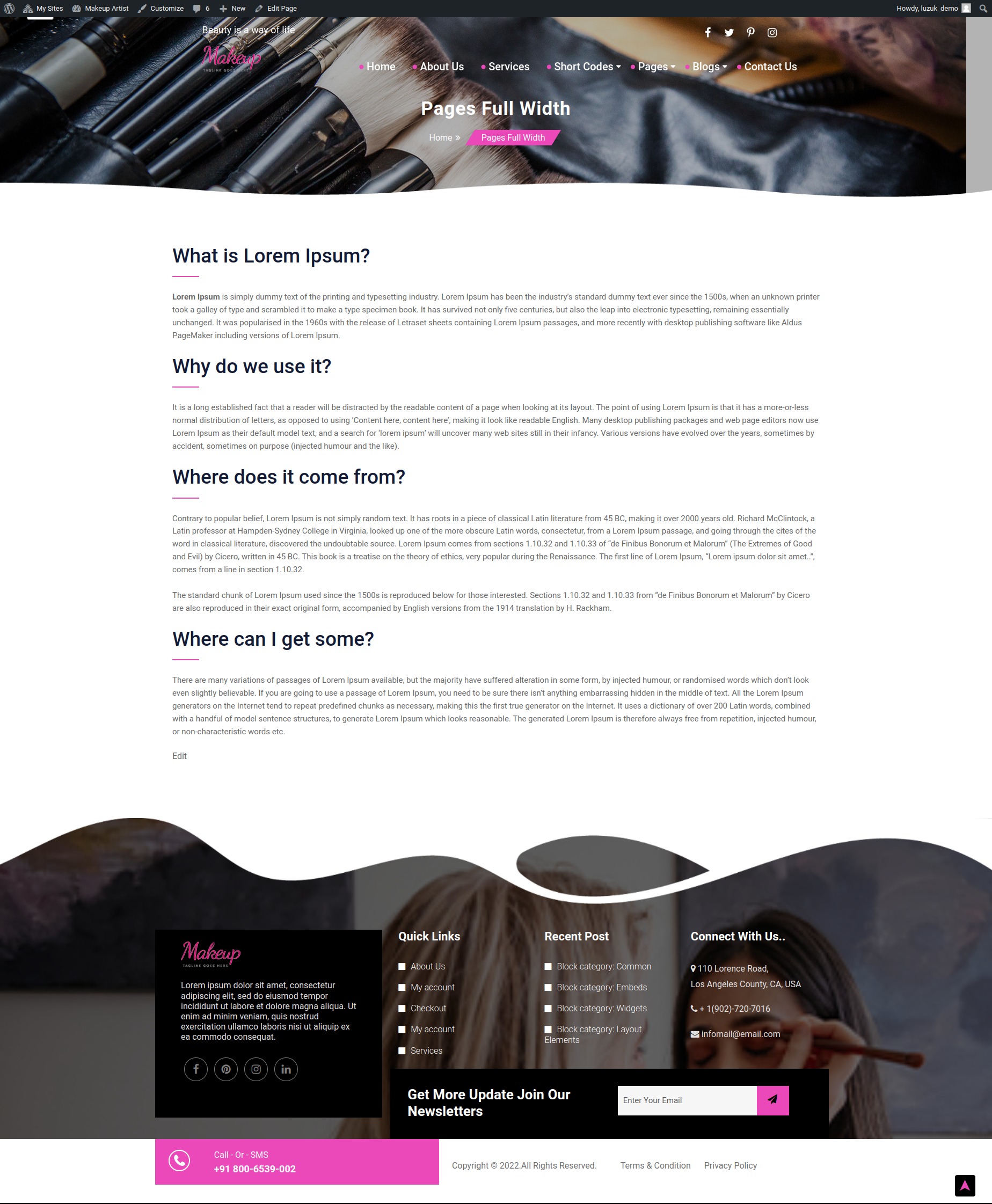 select Full Width Page template