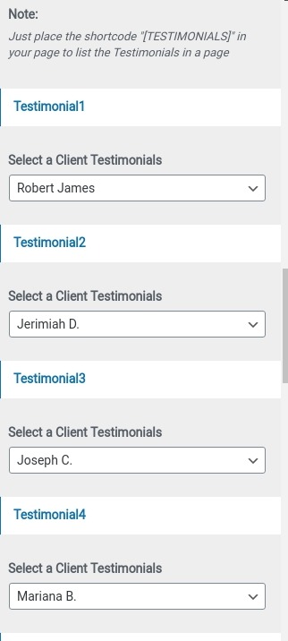 set testimonials Section