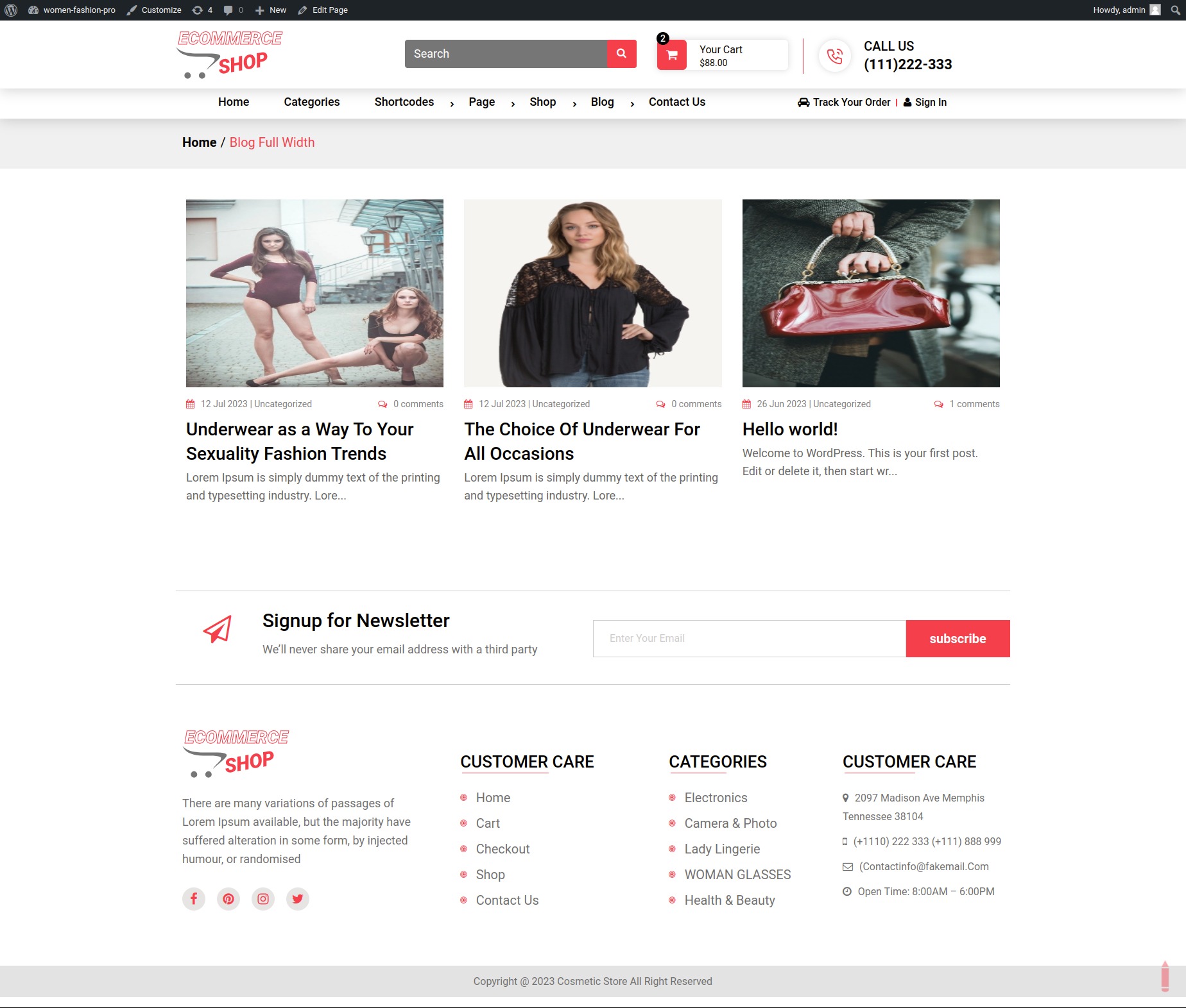 select Blog Full Width template