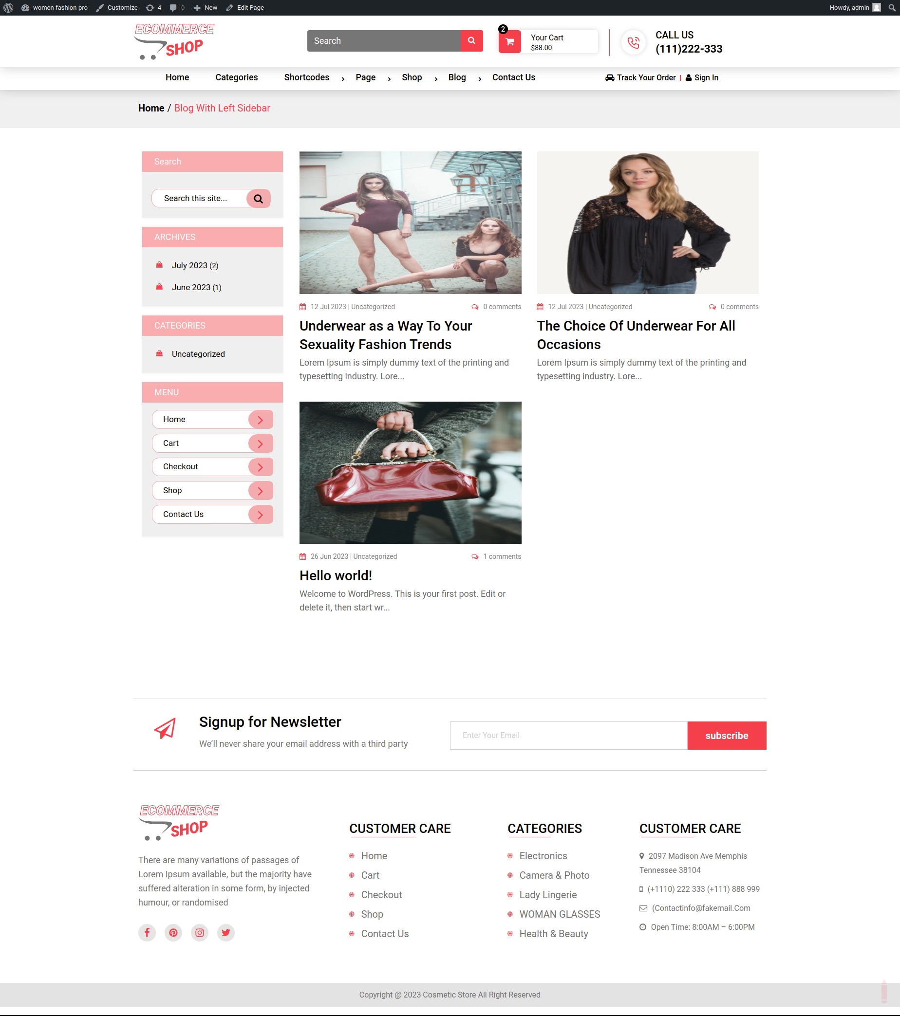 select Blog With Left Sidebar template