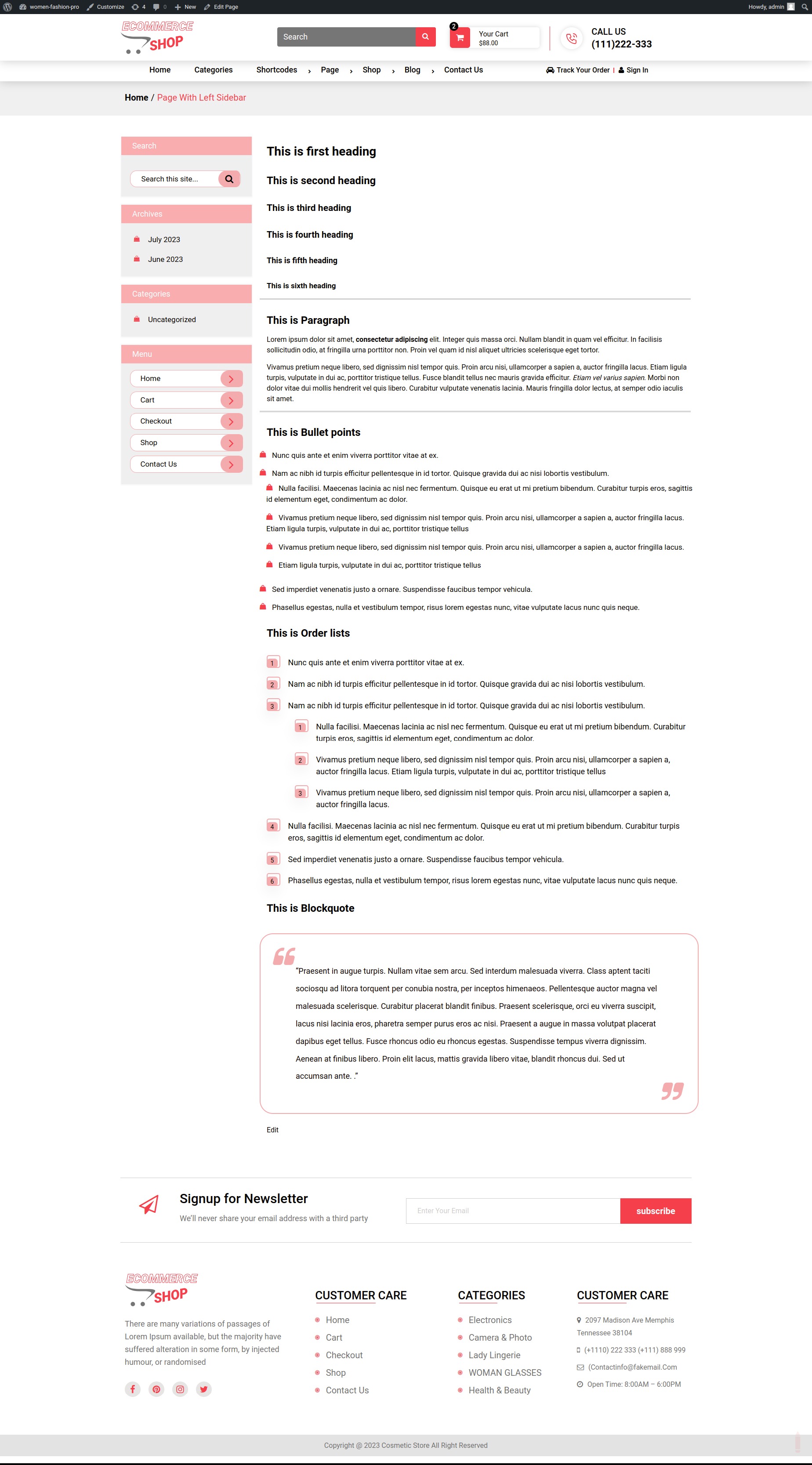 select Page With Left Sidebar template