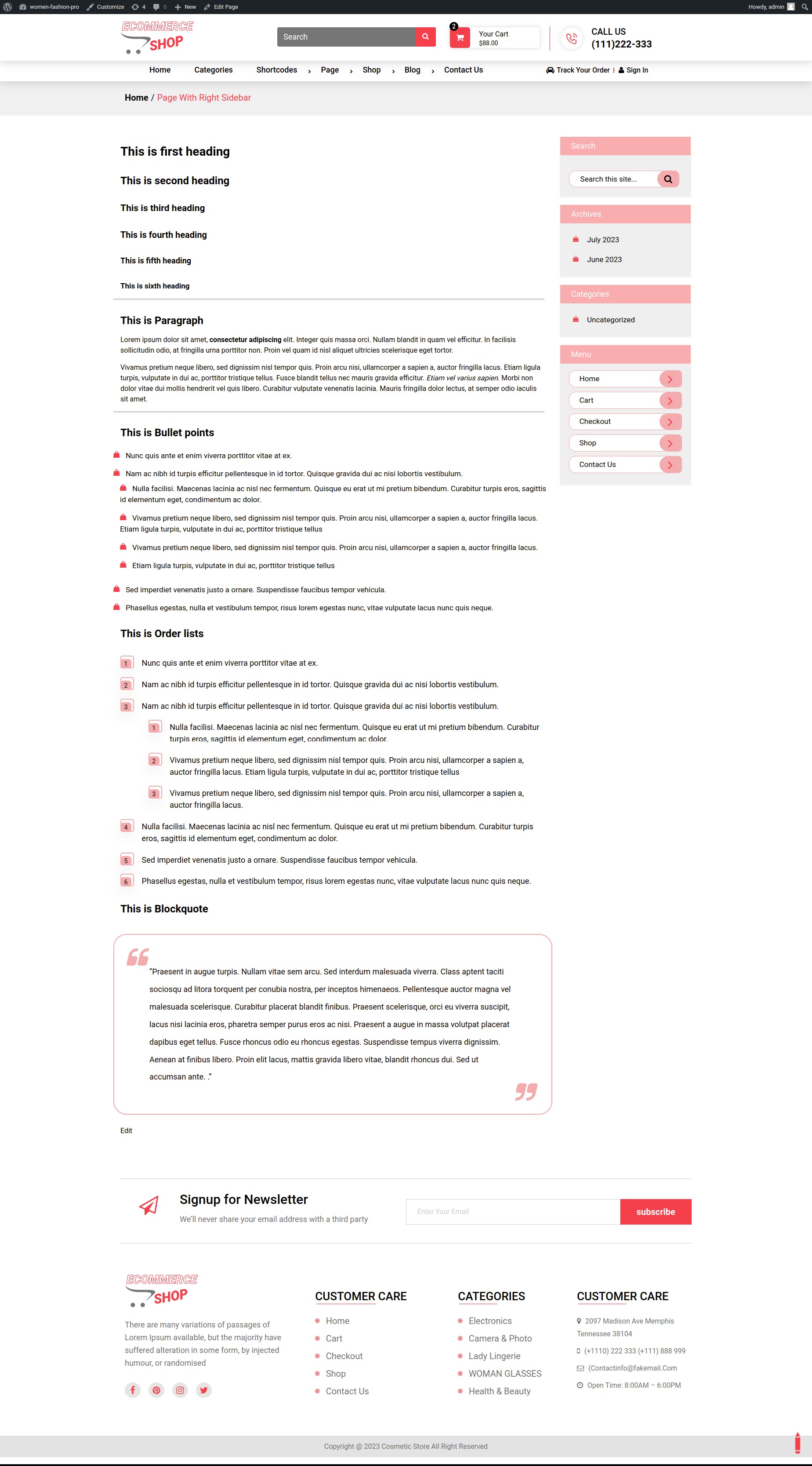 select Page With Right Sidebar template