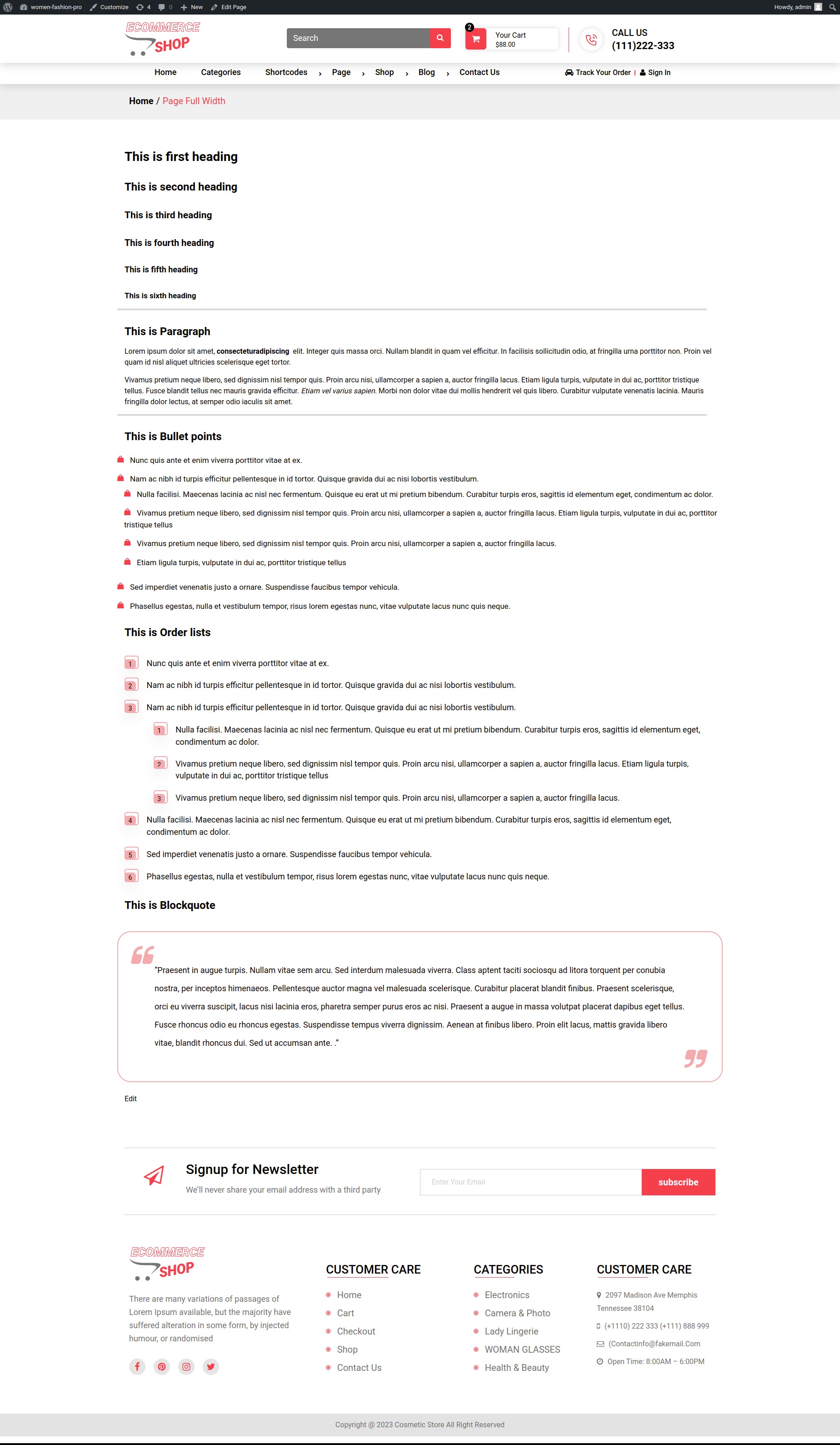 select Full Width Page template