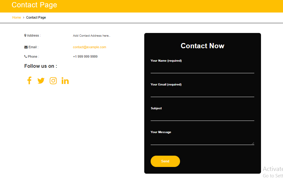 select Contact Page template