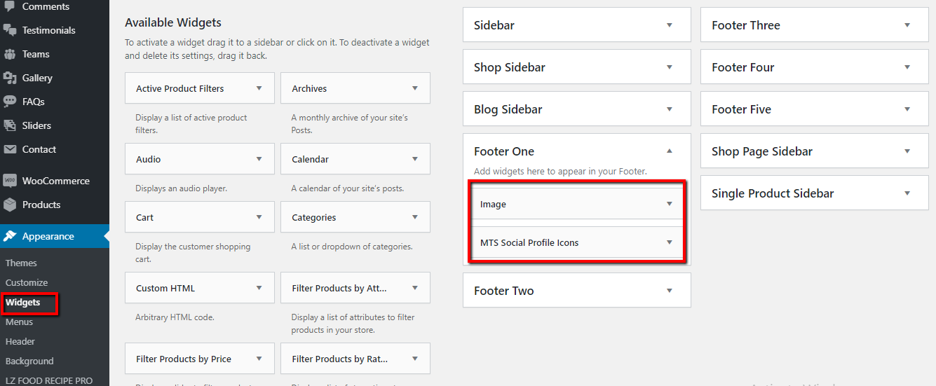 set Footer section