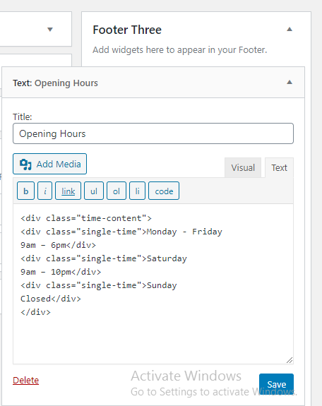 set Footer section