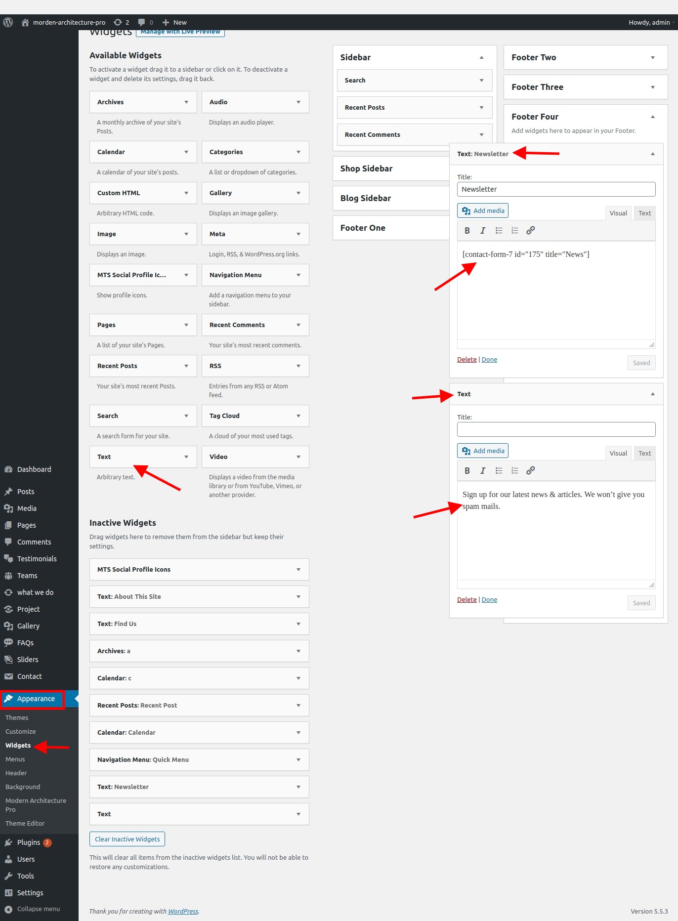 set Footer section