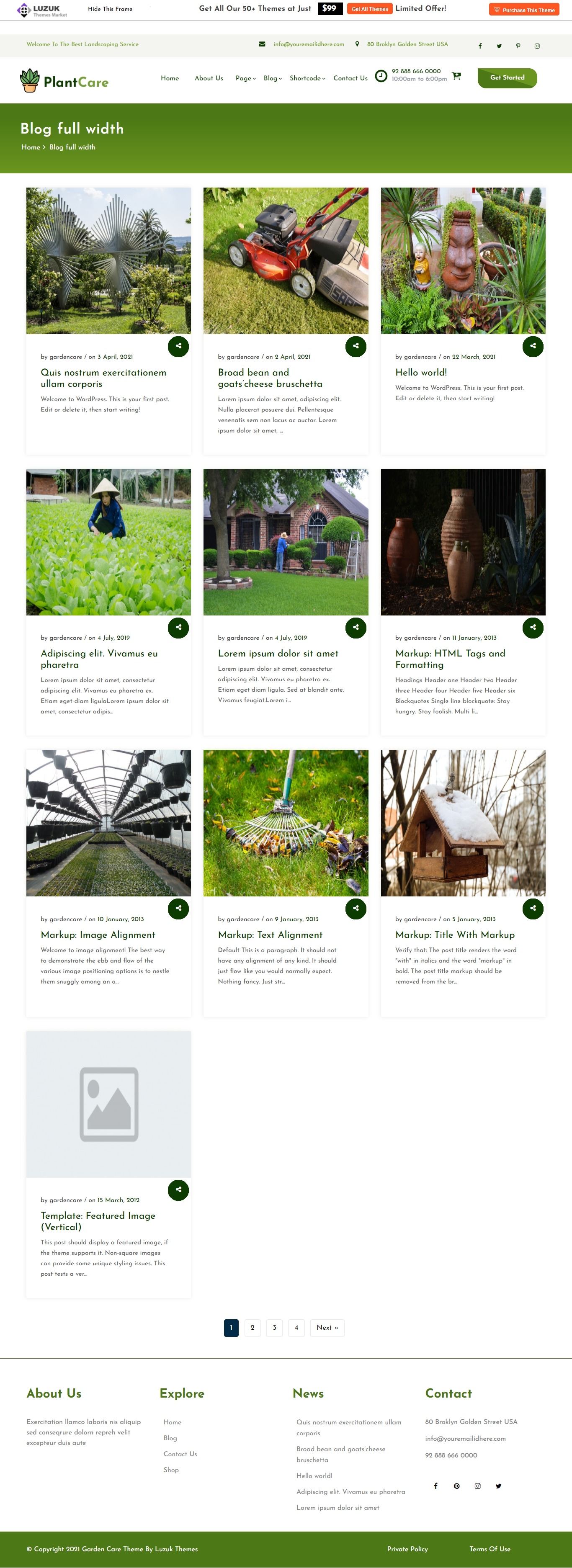 select Blog Full Width template