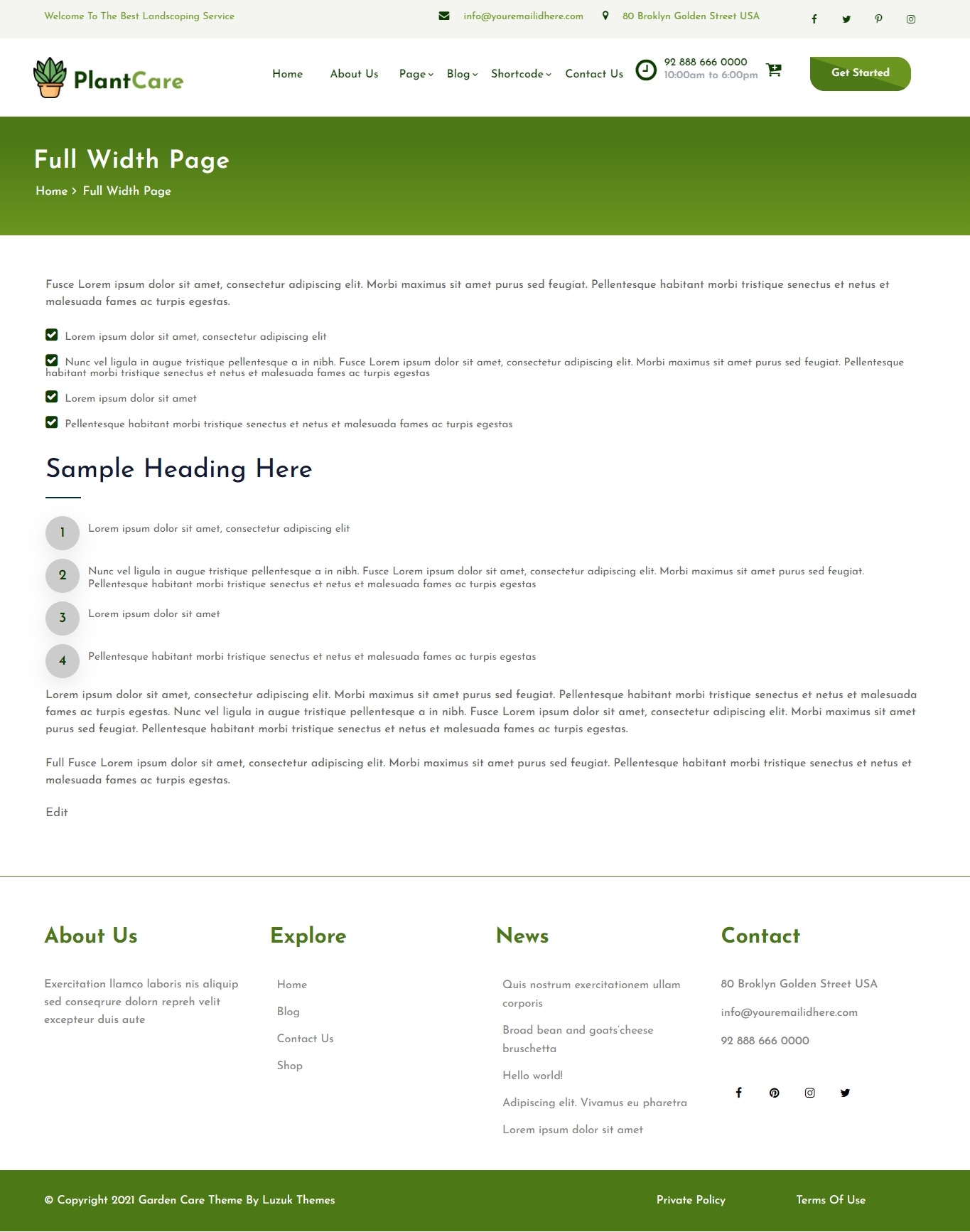 select Full Width Page template