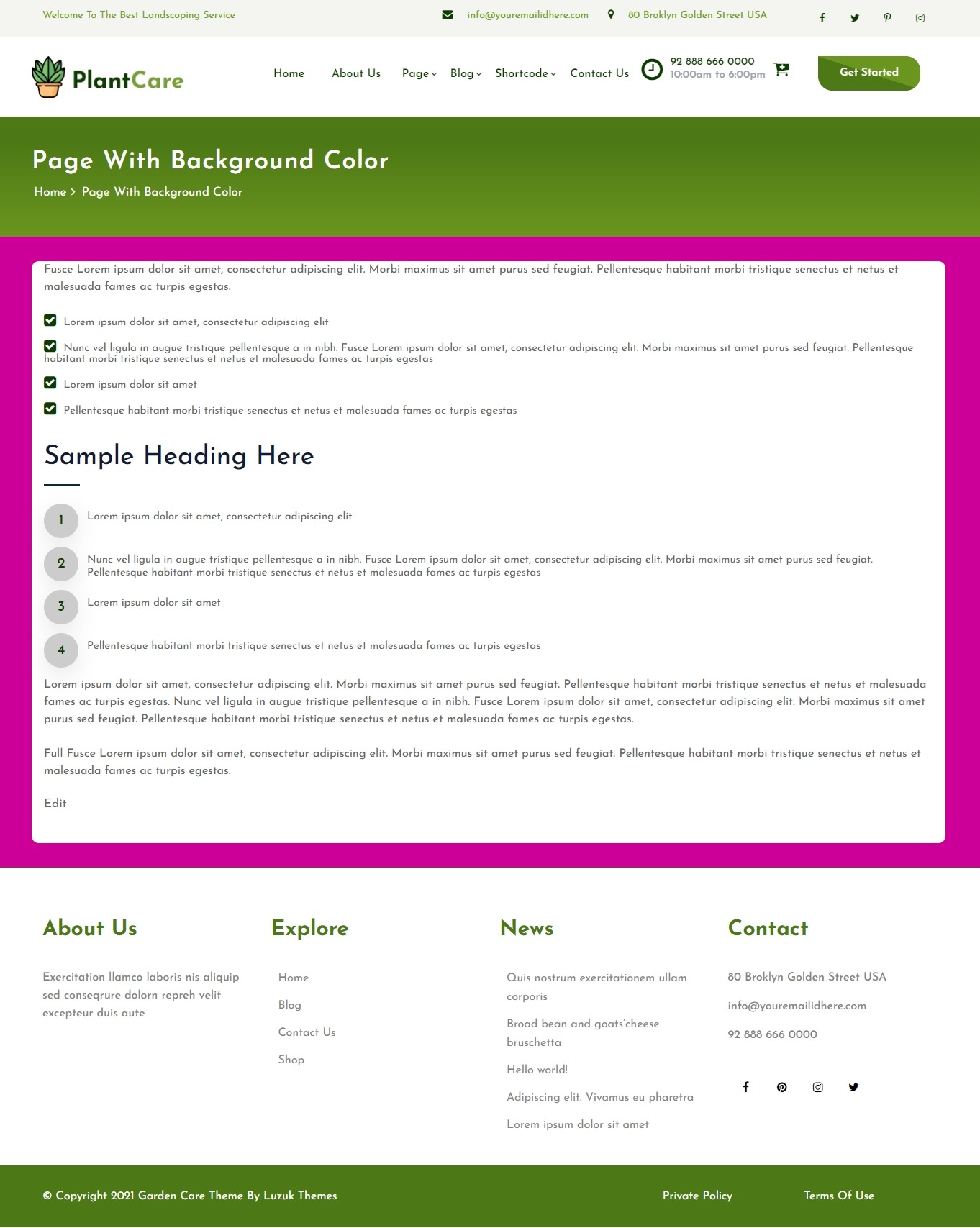 Page with background color