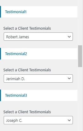 set testimonials Section