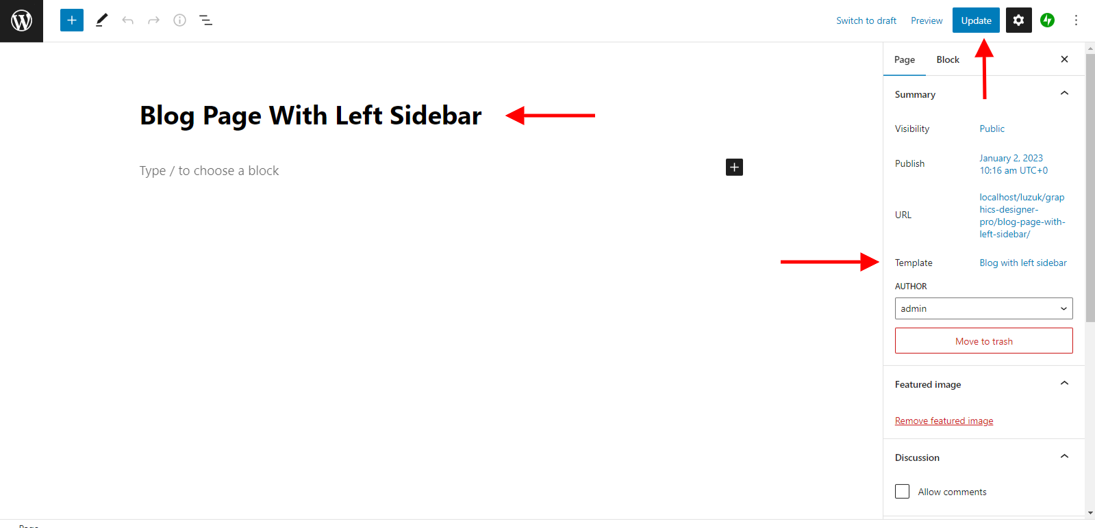 select Blog With Left Sidebar template