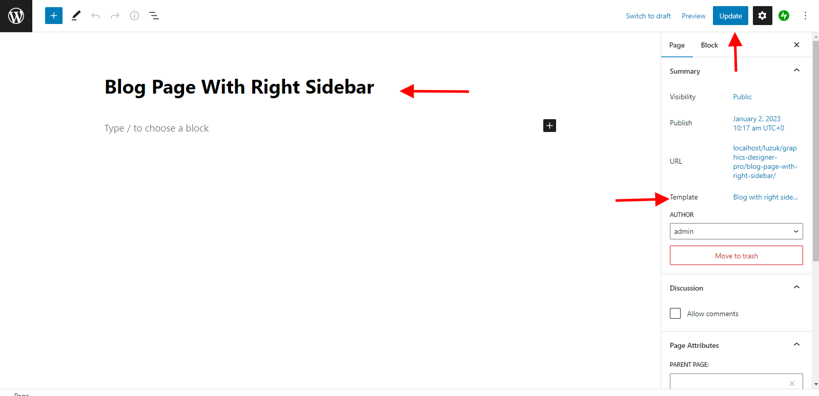 select Blog With Right Sidebar template