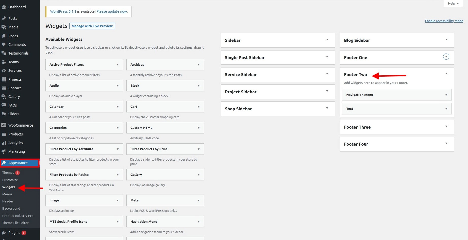 set Footer section