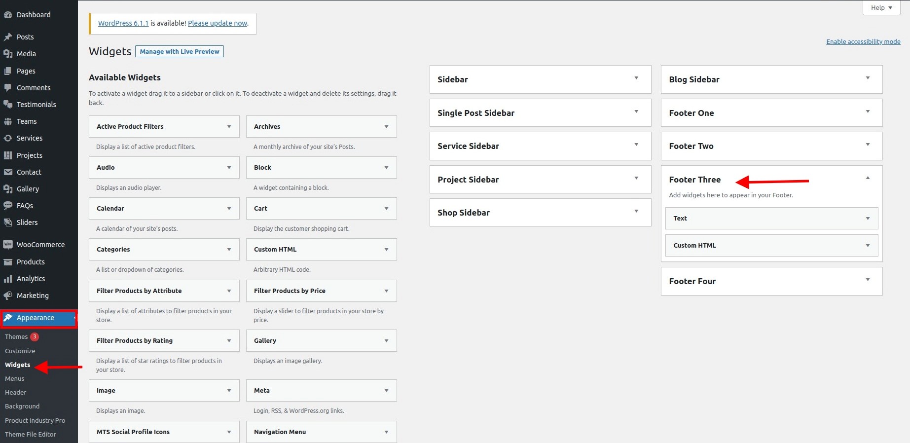 set Footer section