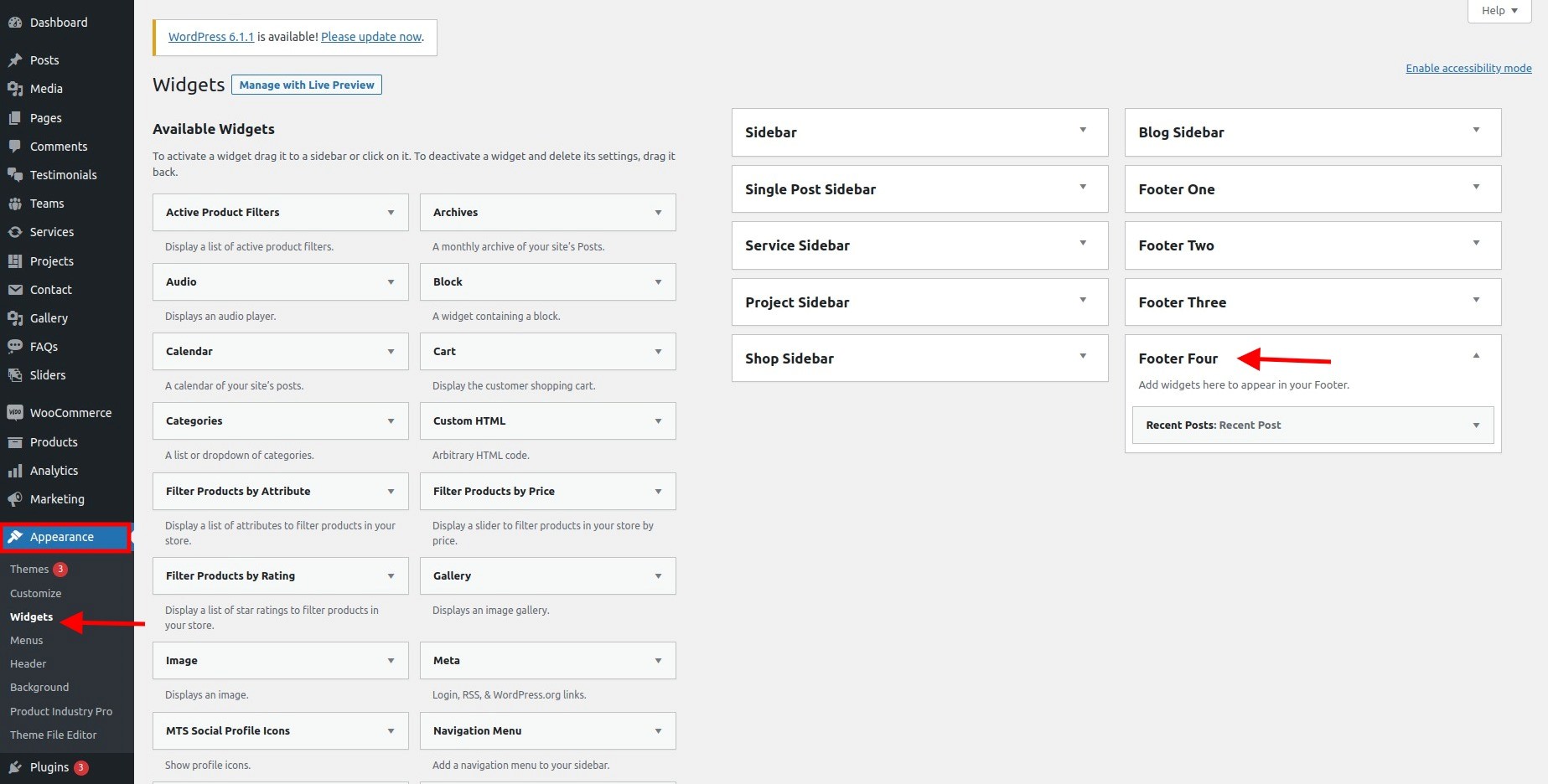 set Footer section