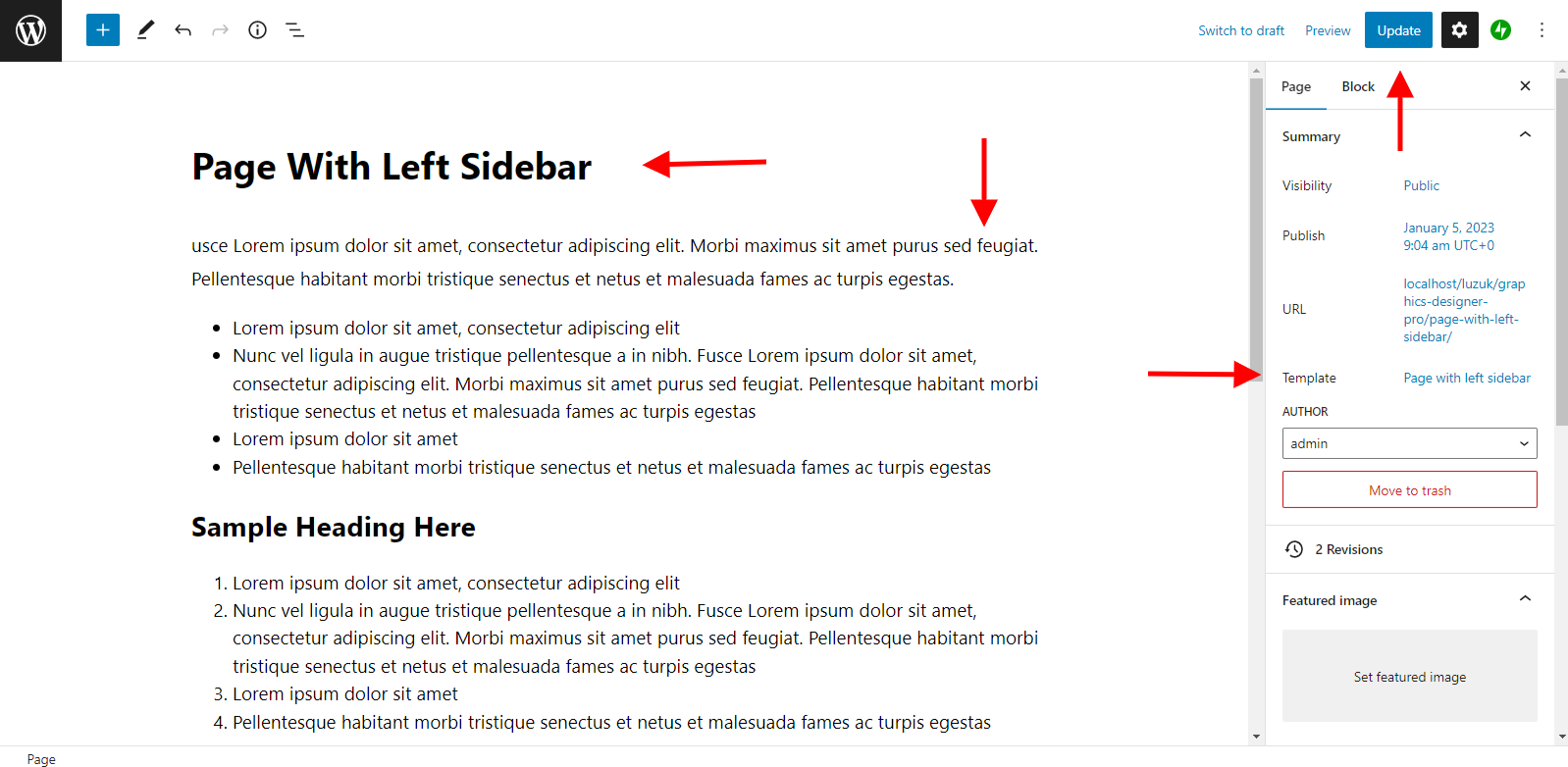 select Page With Left Sidebar template