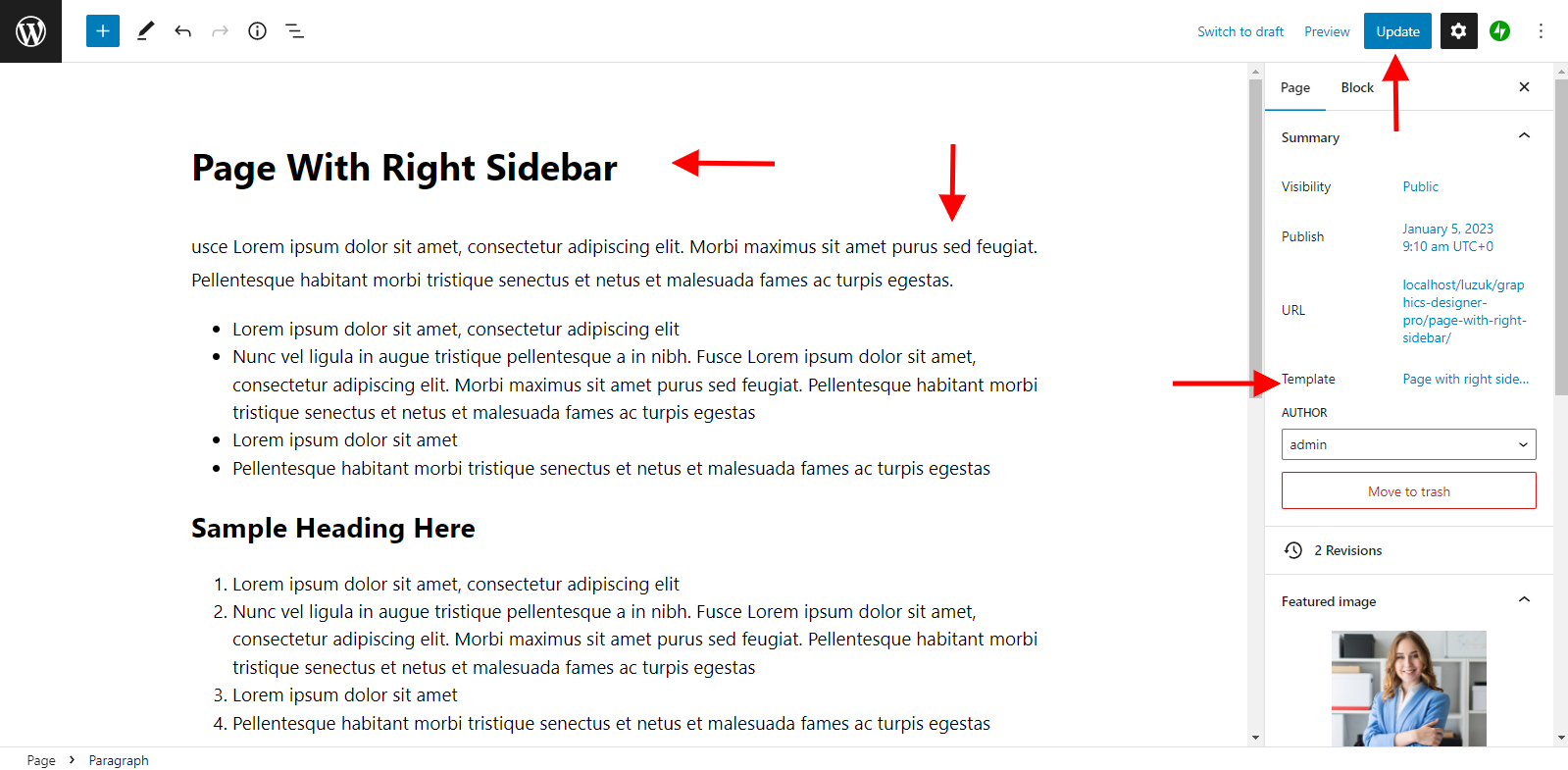 select Page With Right Sidebar template