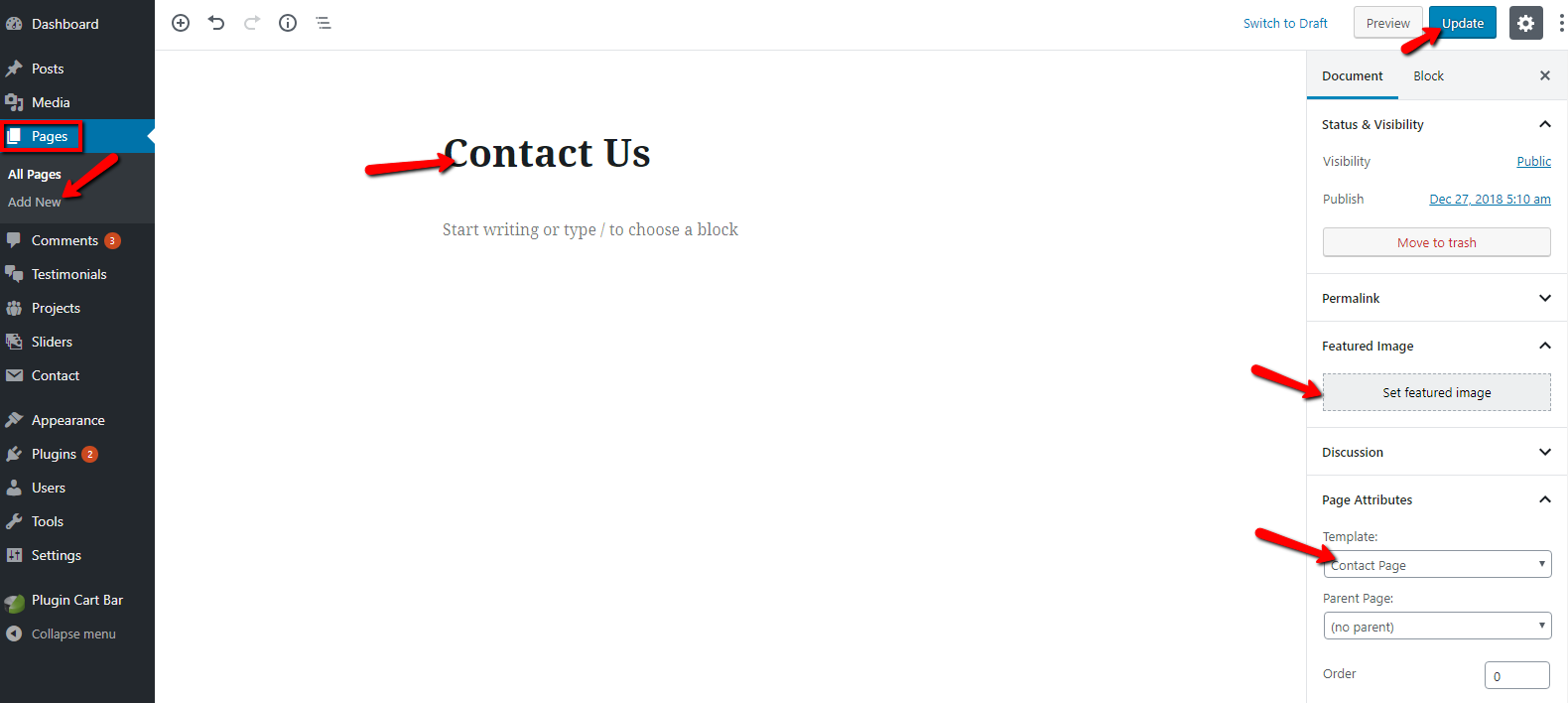 select Contact Page template