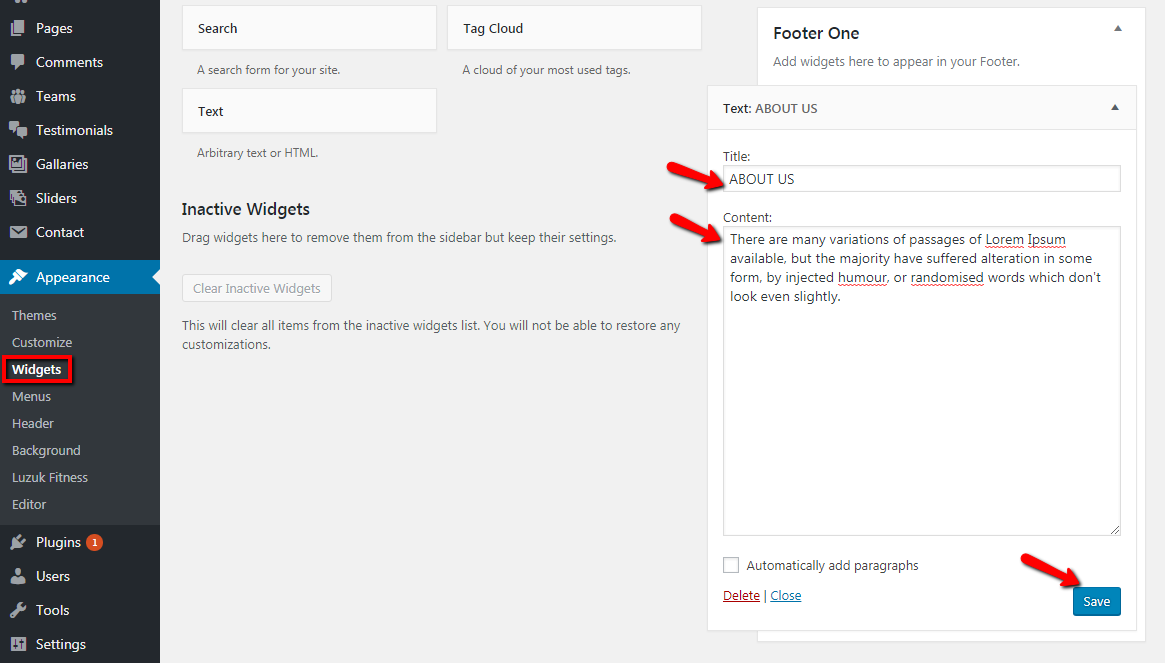 set Footer section