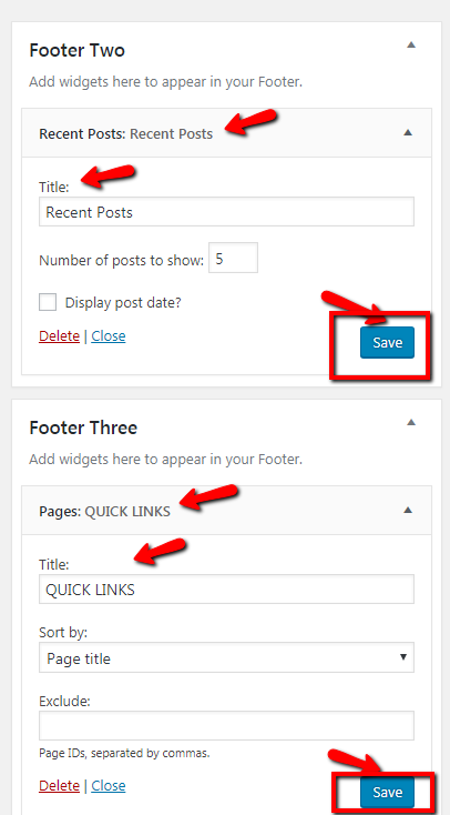 set Footer section