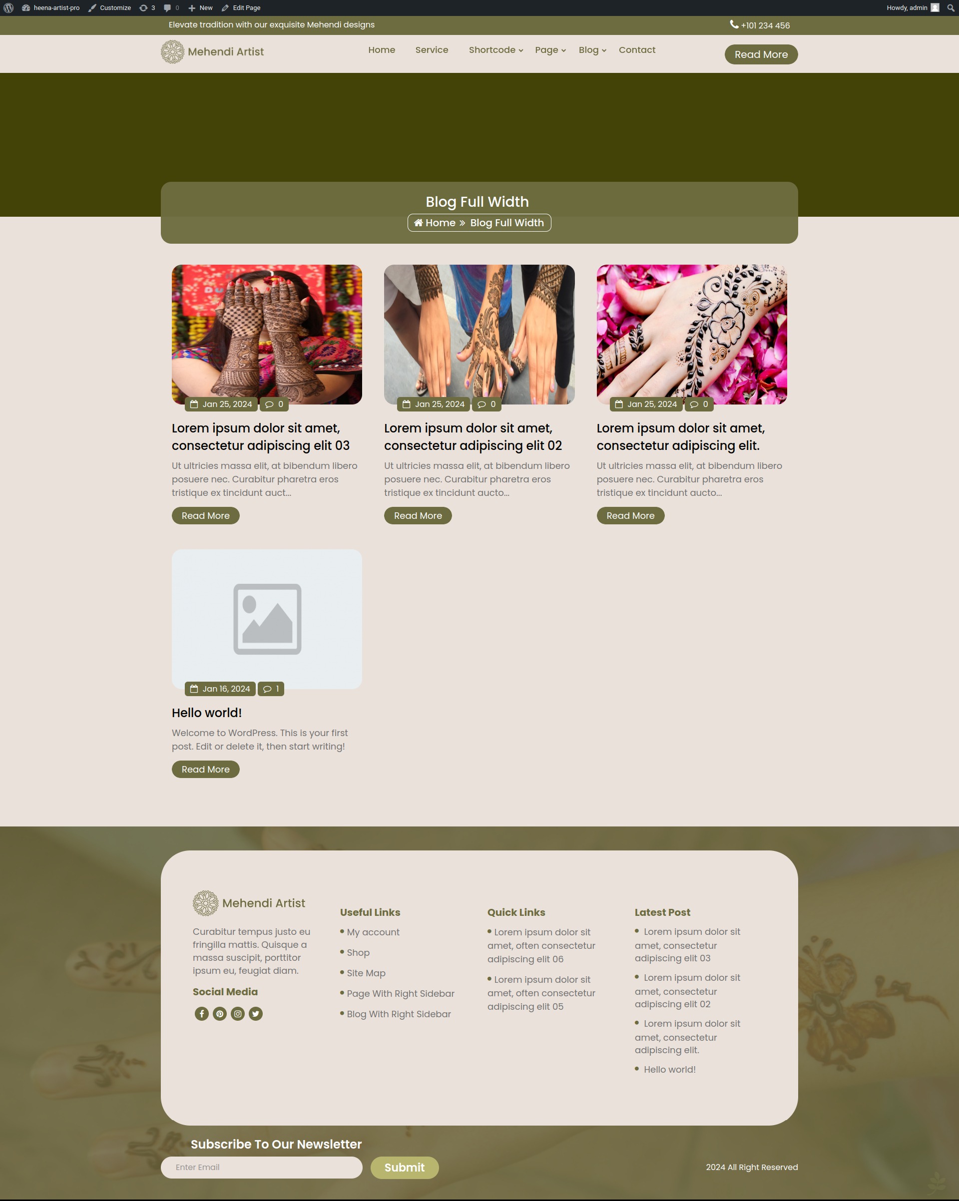 select Blog Full Width template