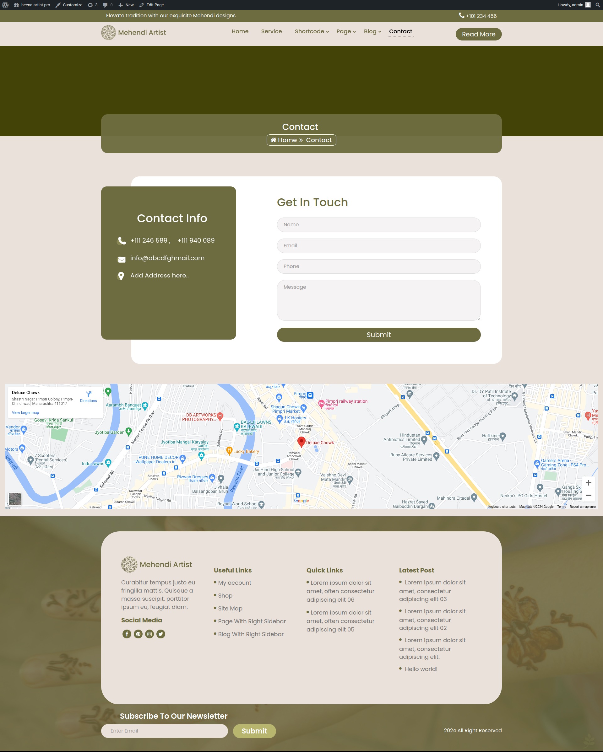 select Contact Page template