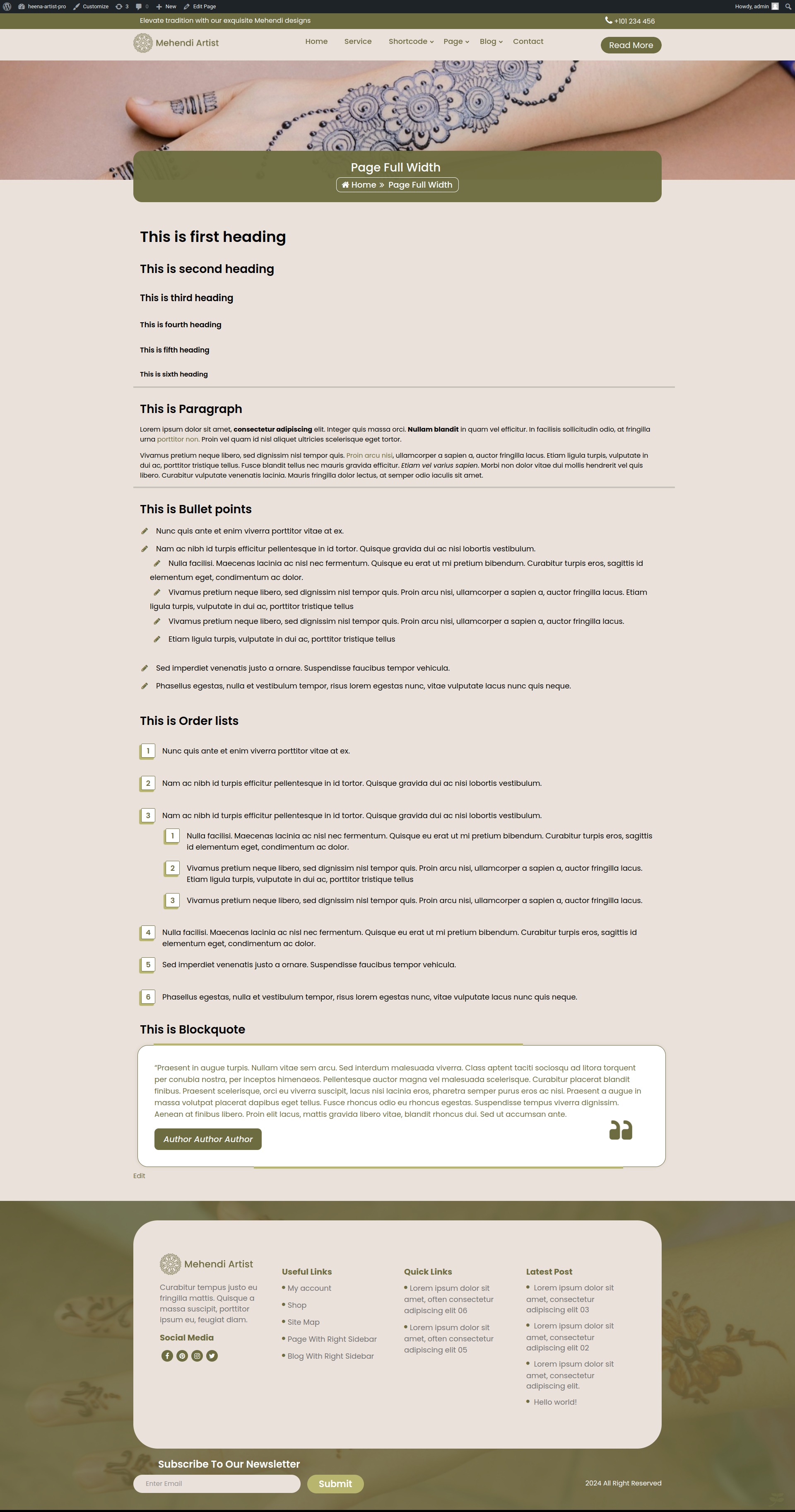 select Full Width Page template