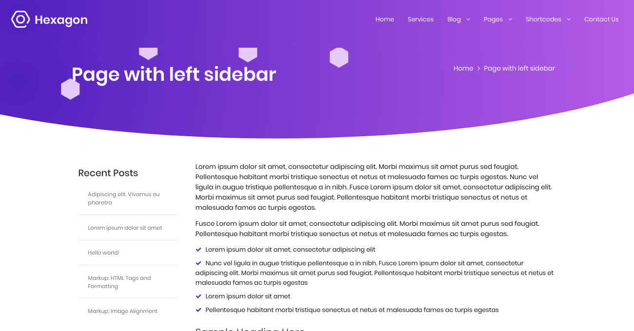 select Page With Left Sidebar template