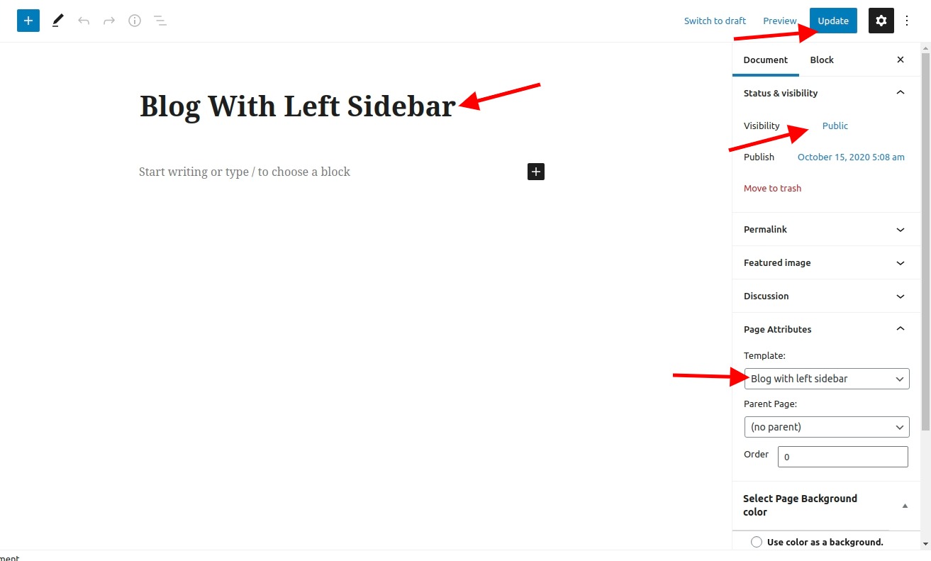 select Blog With Left Sidebar template