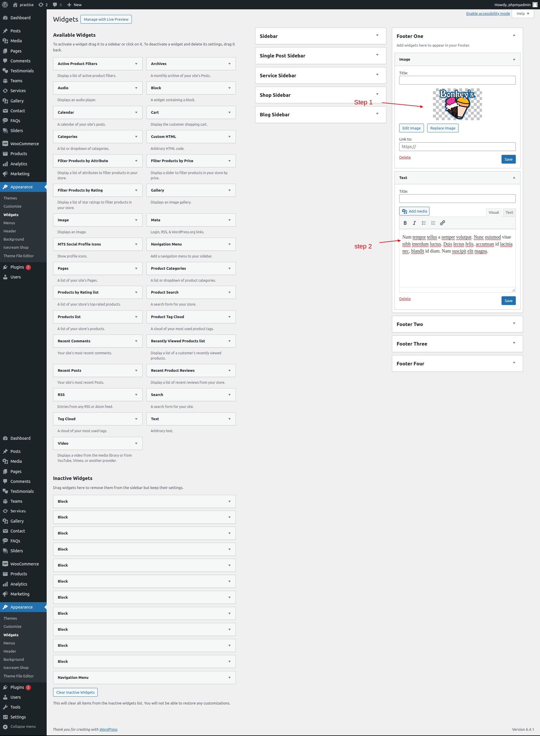 set Footer section