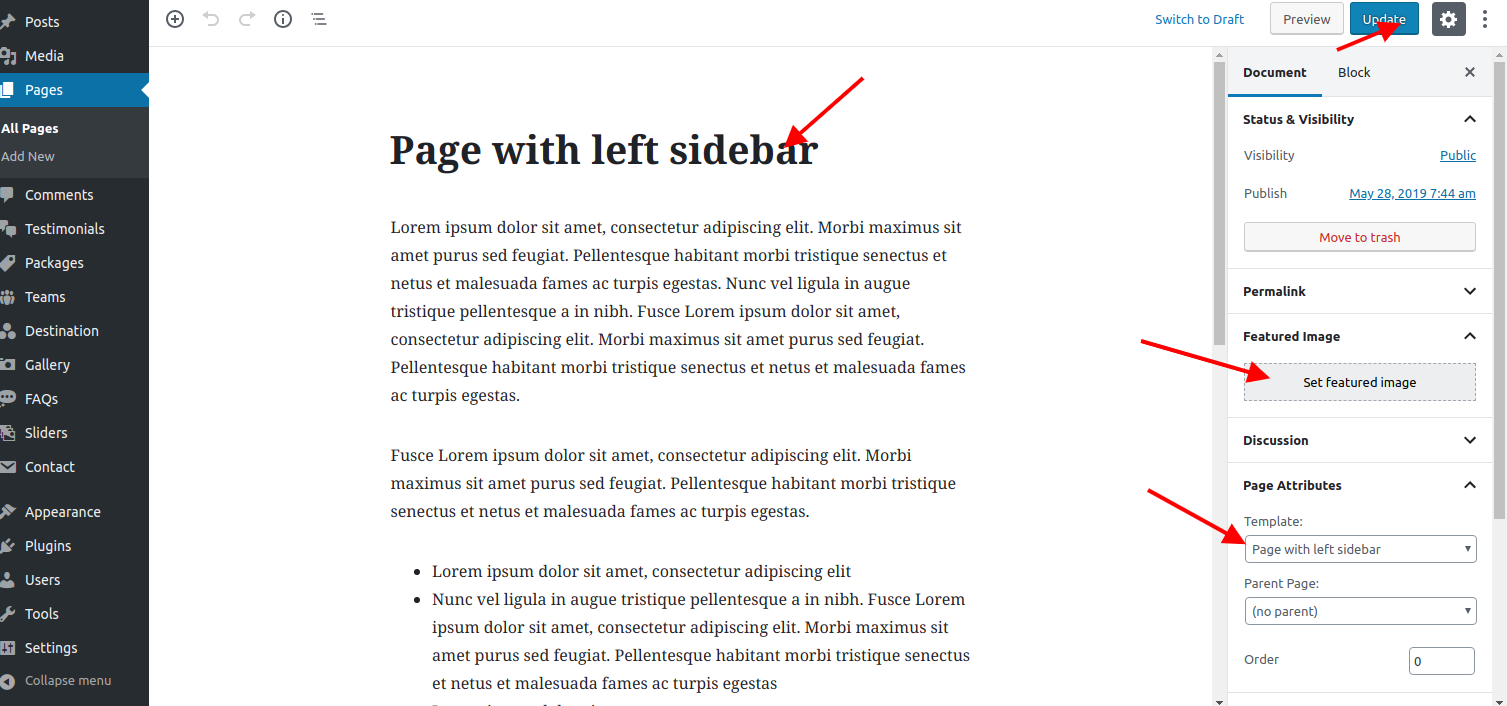 select Page With Left Sidebar template