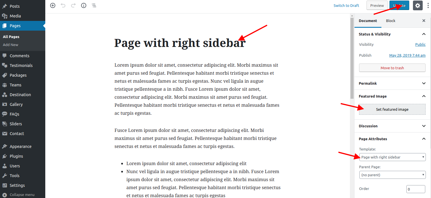 select Page With Right Sidebar template