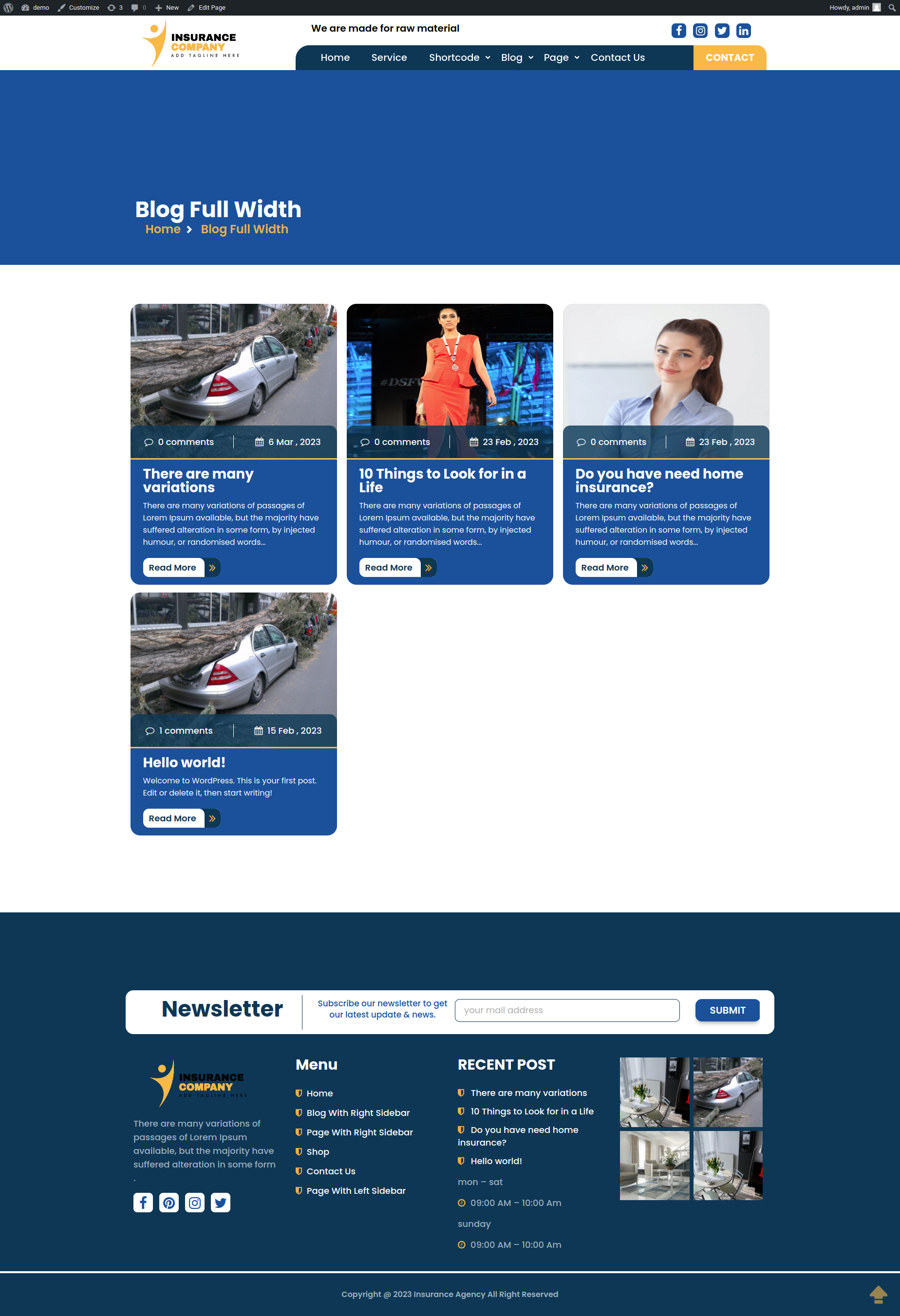 select Blog Full Width template