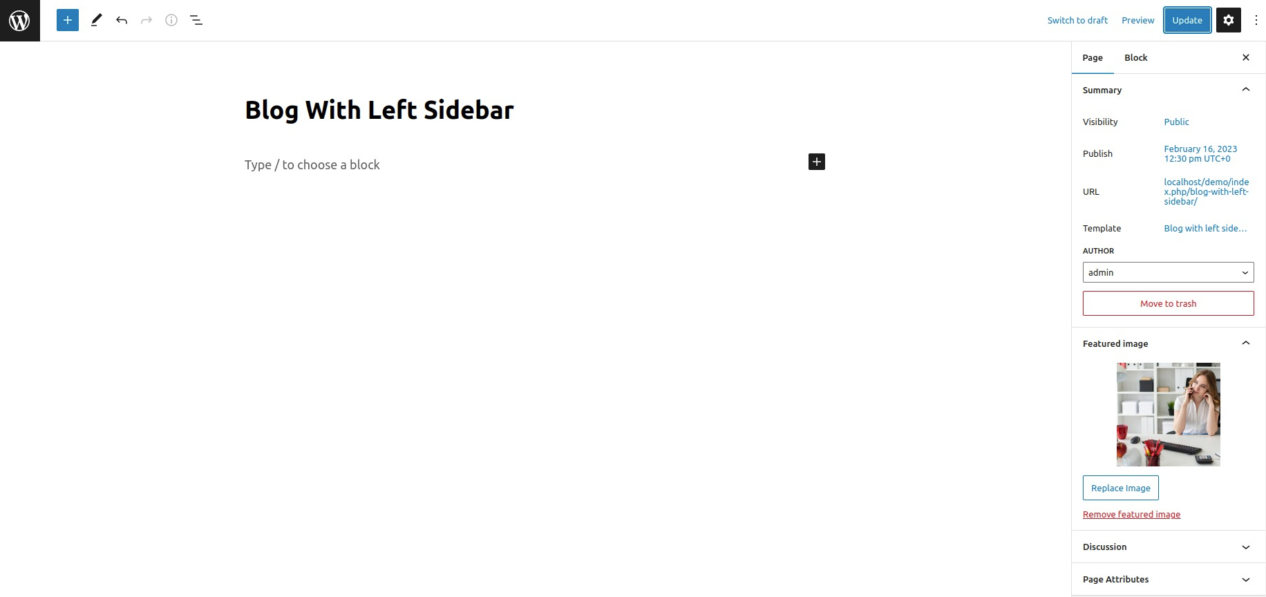 select Blog With Left Sidebar template