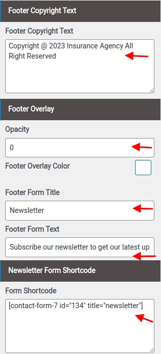 set Footer section