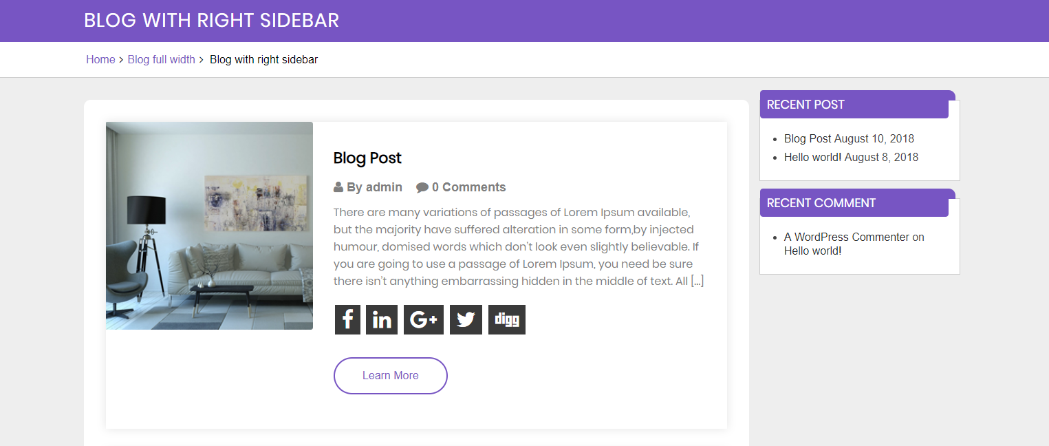 select Blog With Right Sidebar template