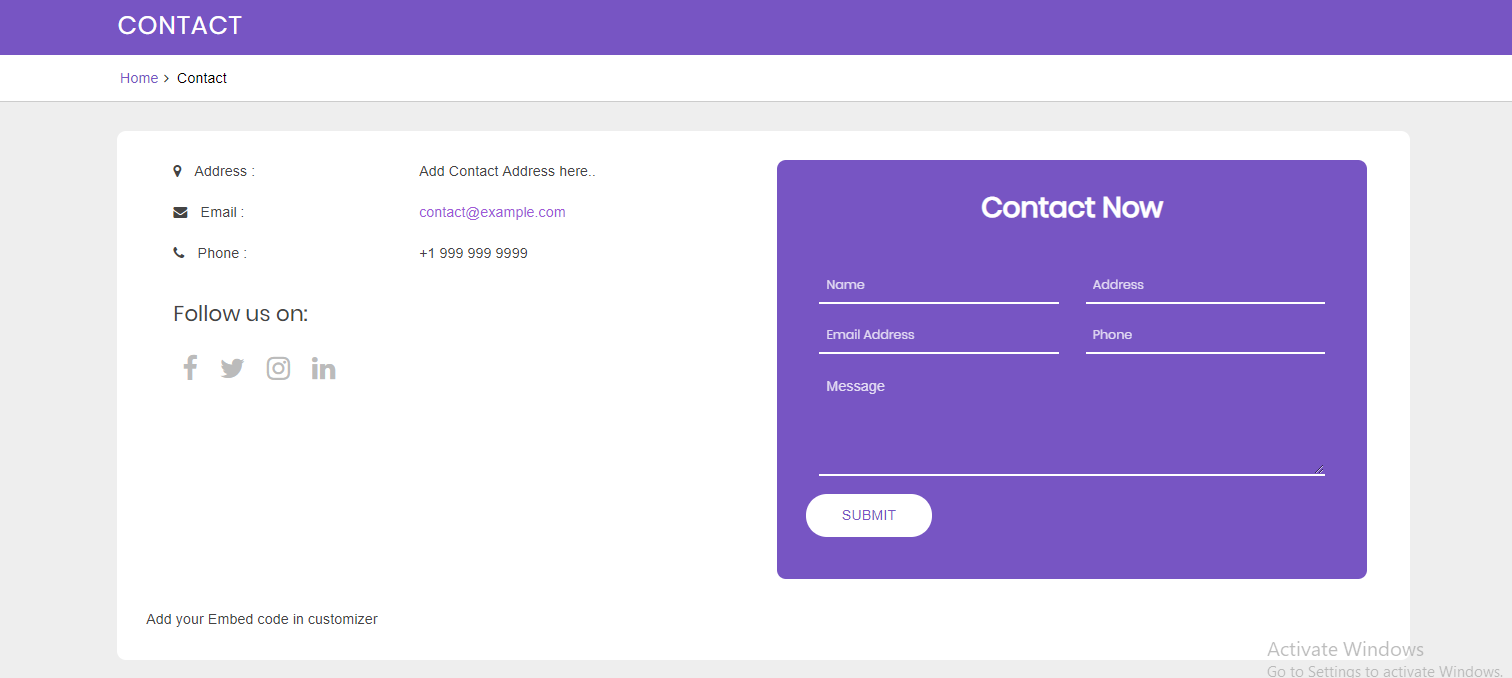 select Contact Page template