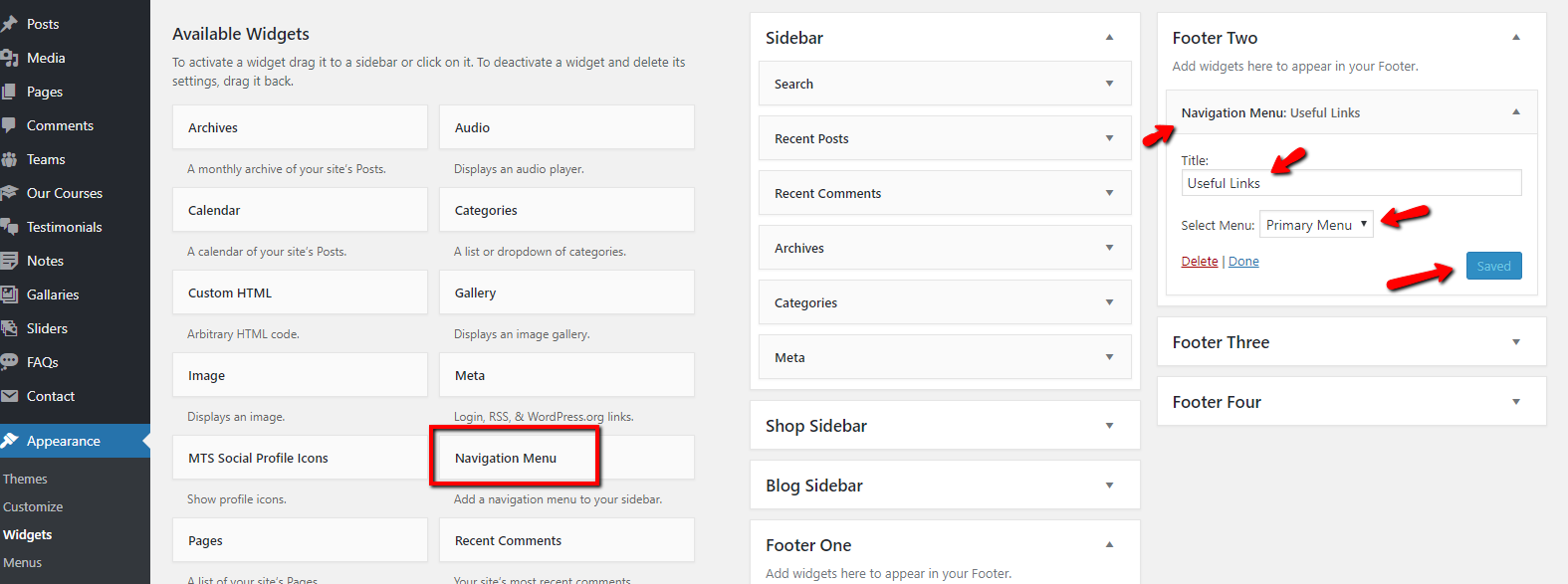 set Footer section