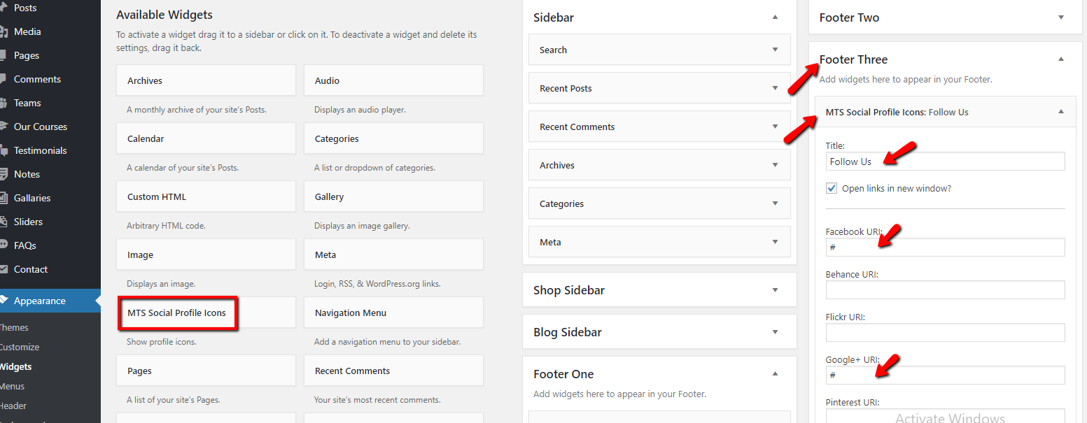 set Footer section