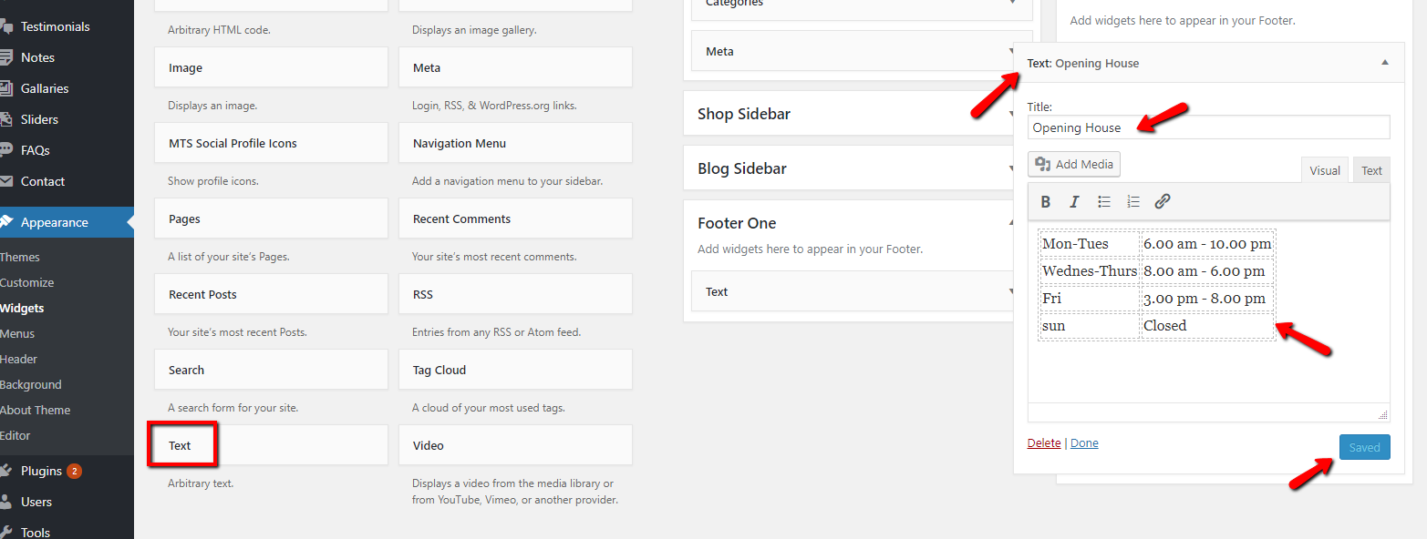 set Footer section