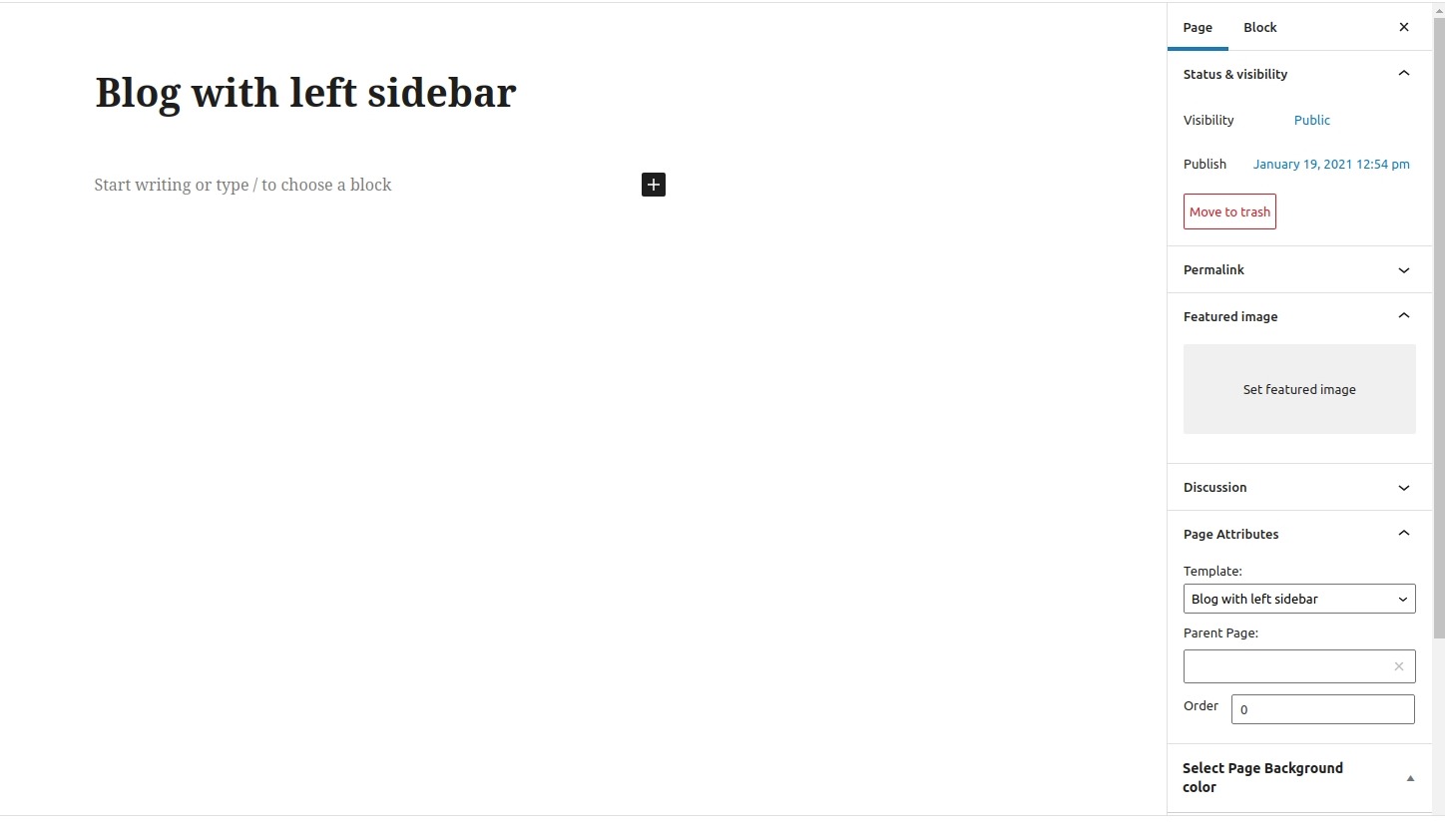 select Blog With Left Sidebar template