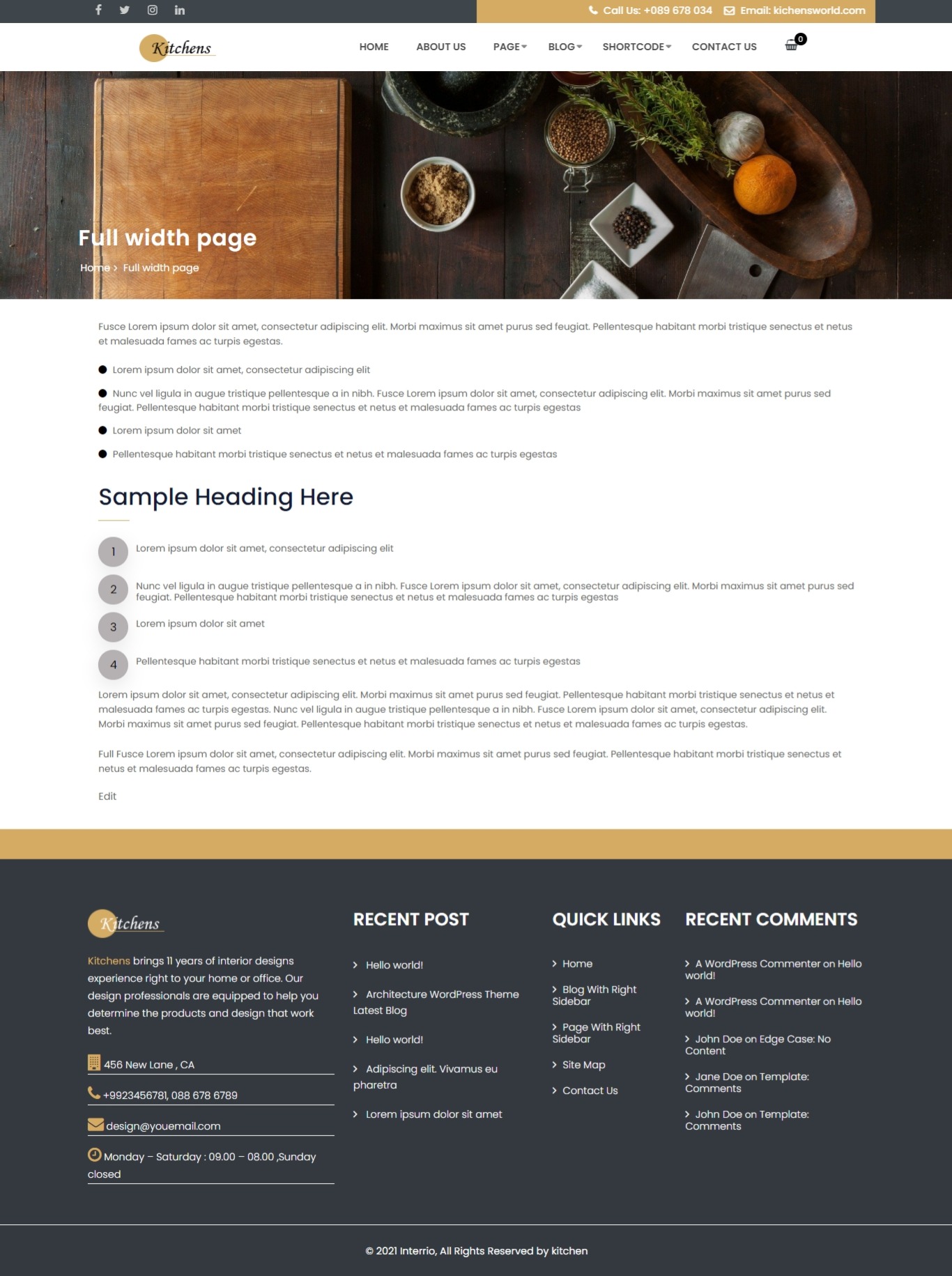 select Full Width Page template