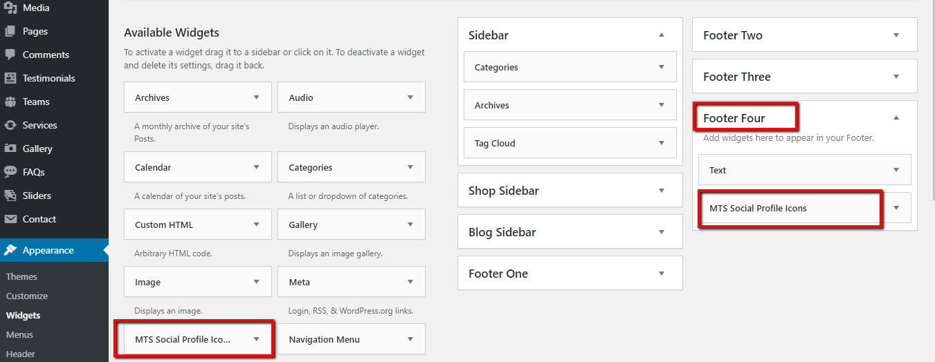 set Footer section