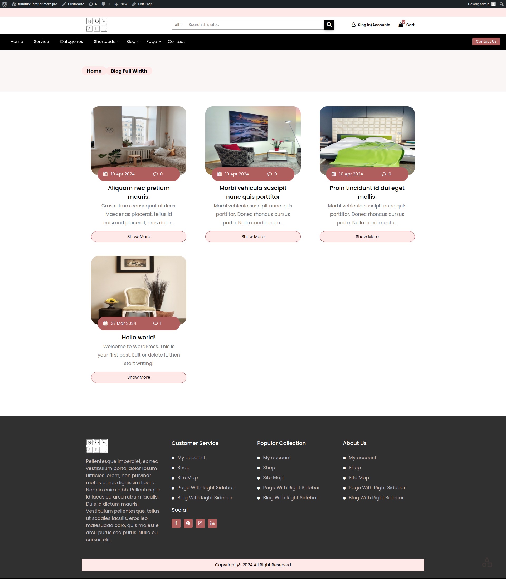 select Blog Full Width template
