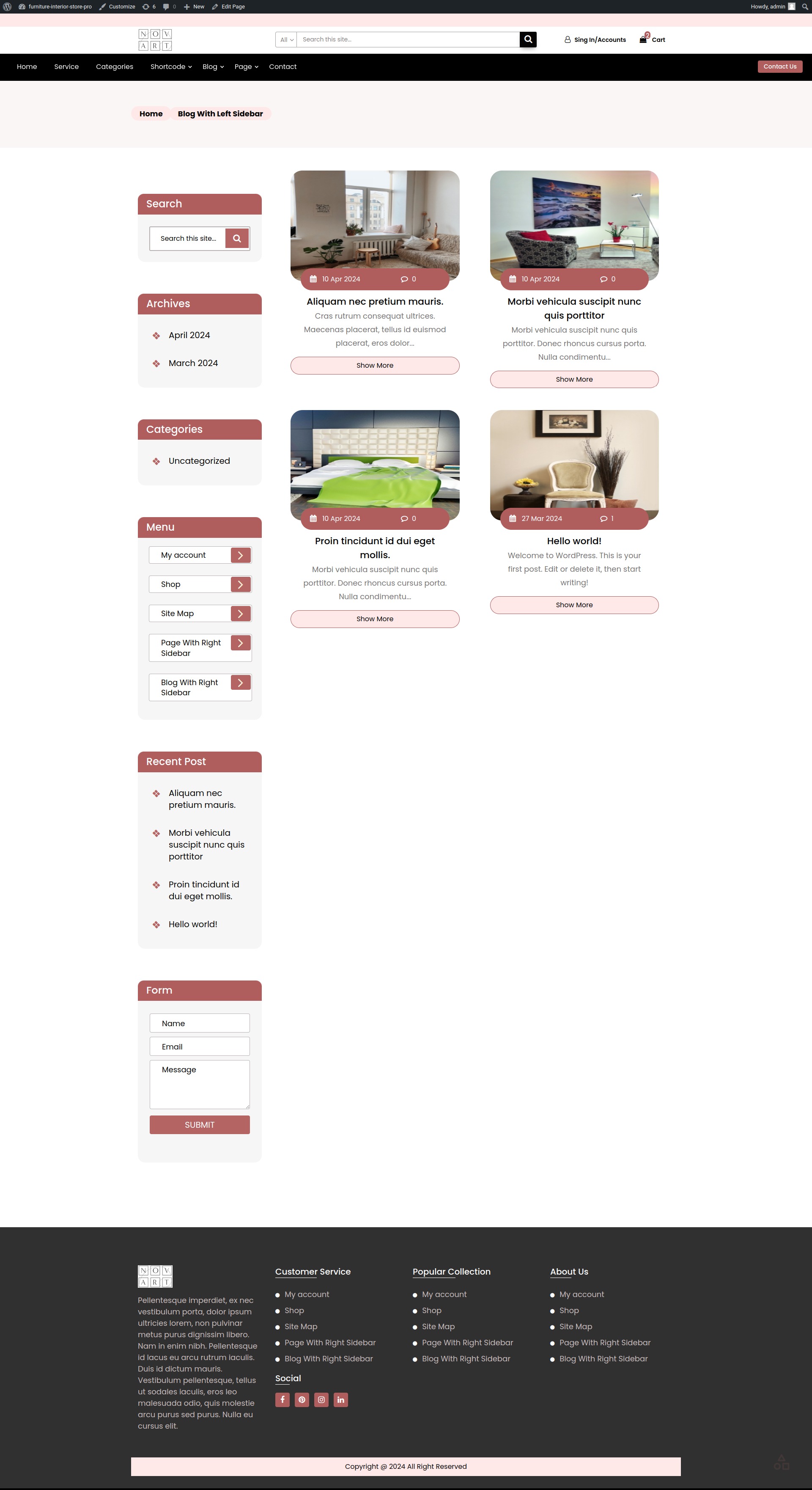 select Blog With Left Sidebar template