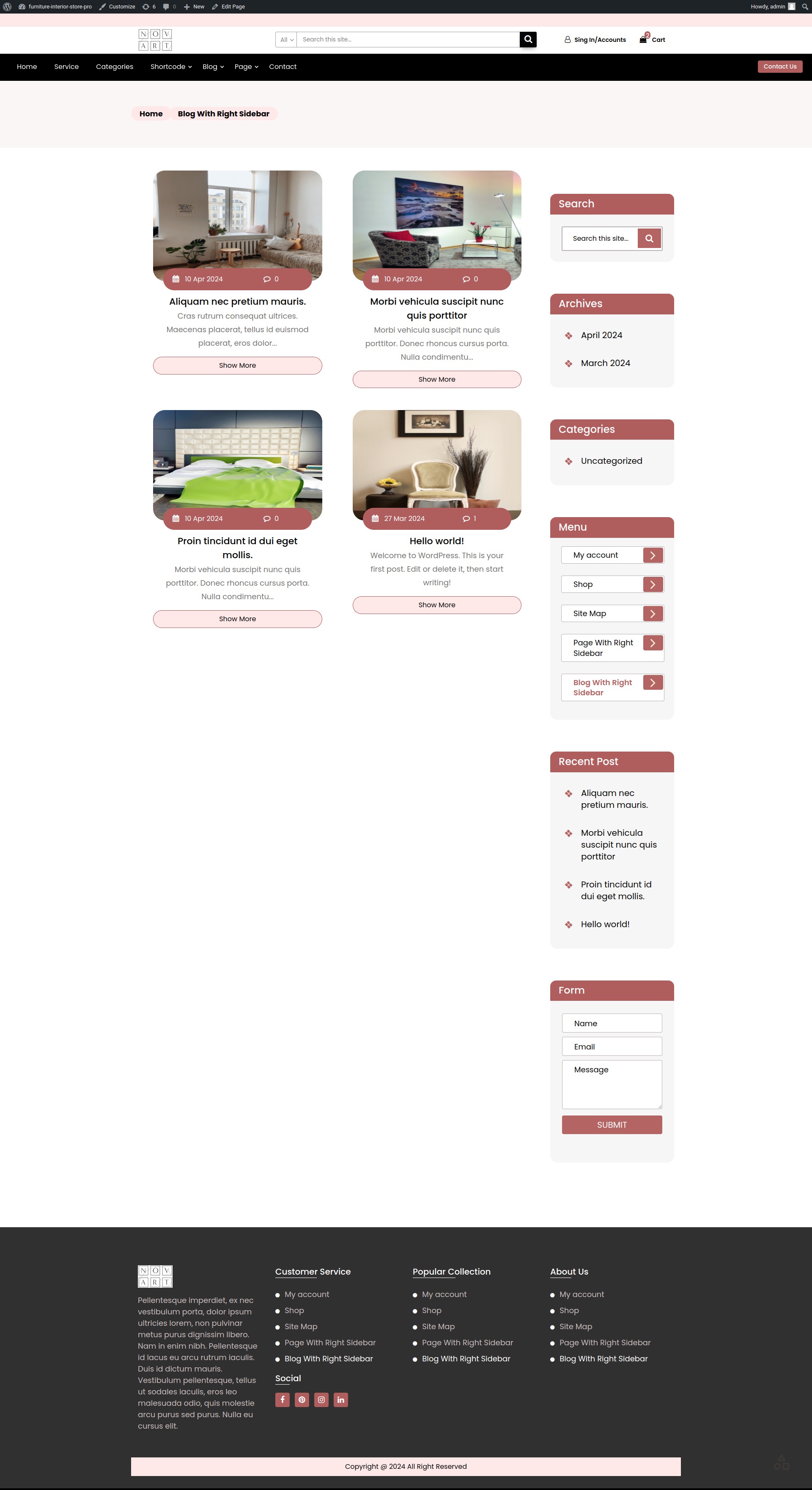 select Blog With Right Sidebar template