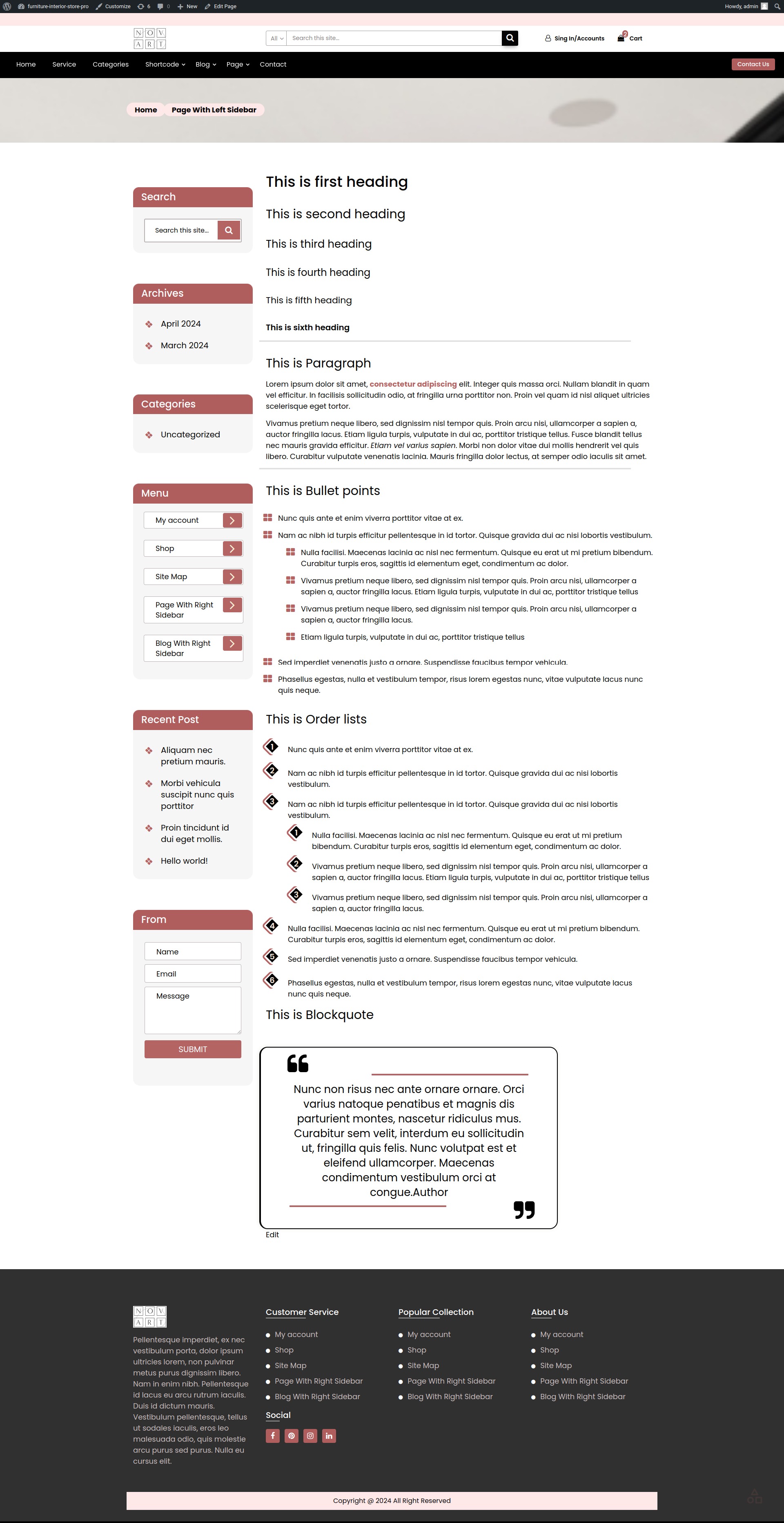 select Page With Left Sidebar template