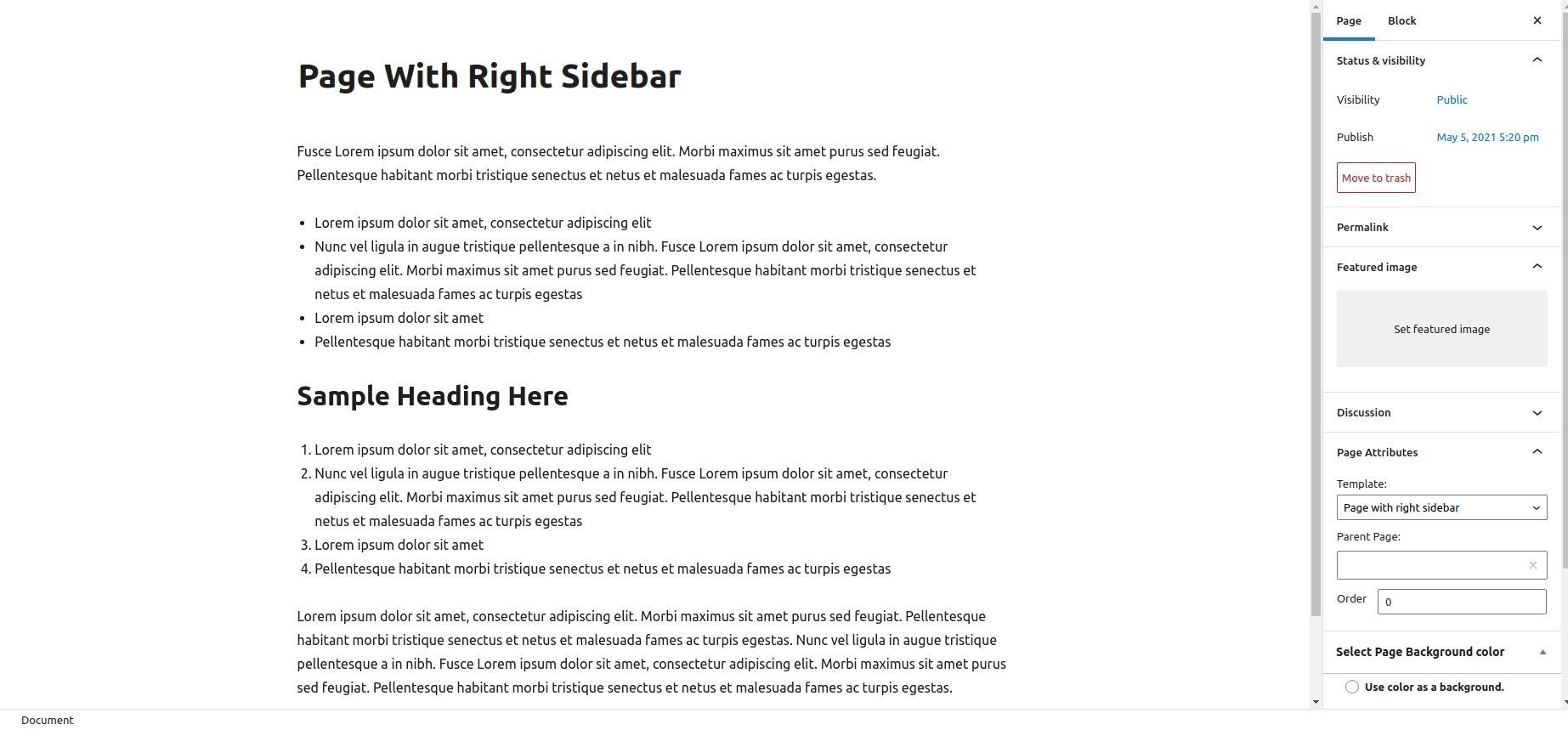 select Page With Right Sidebar template